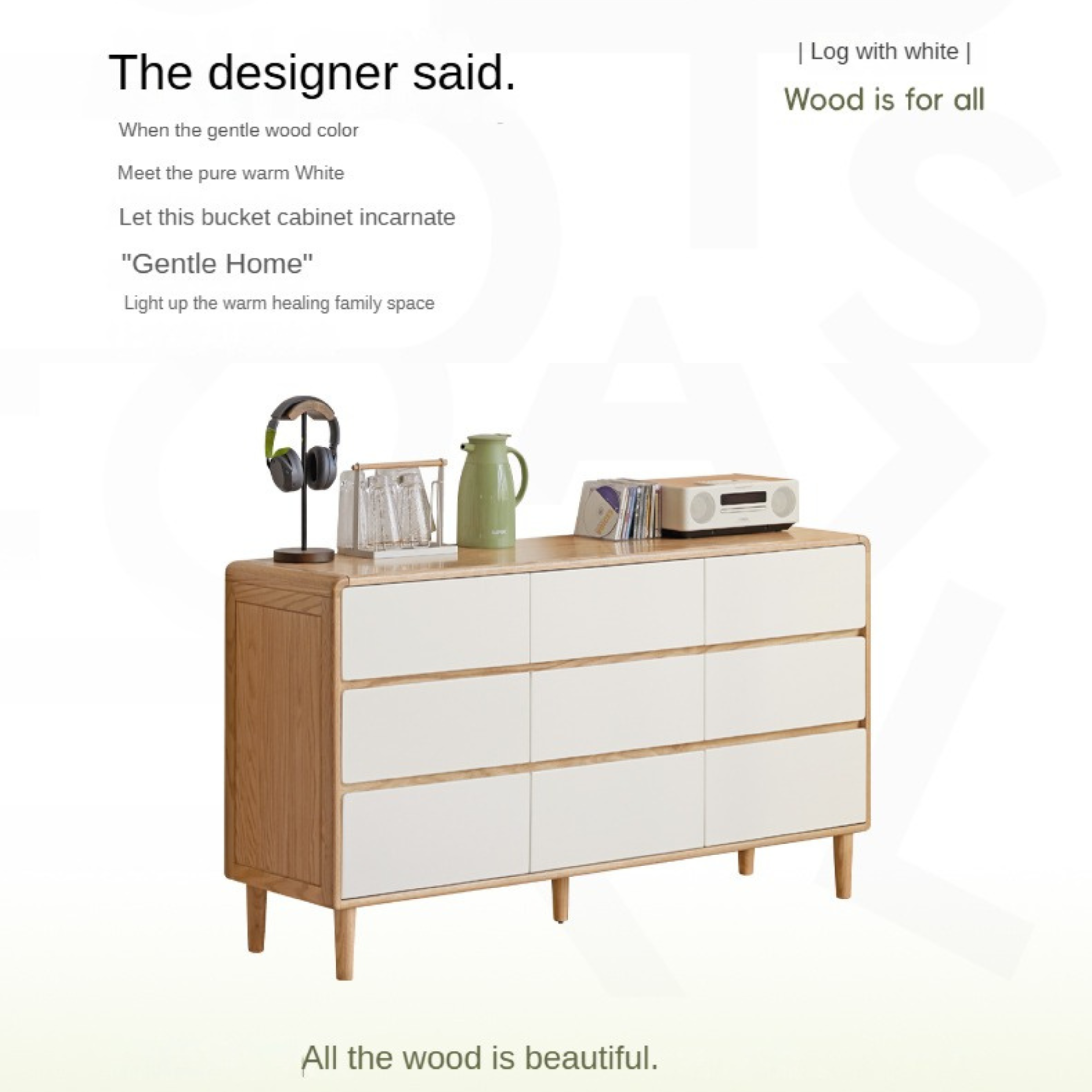 Oak Solid Wood Modern Nine Drawer Cabinet