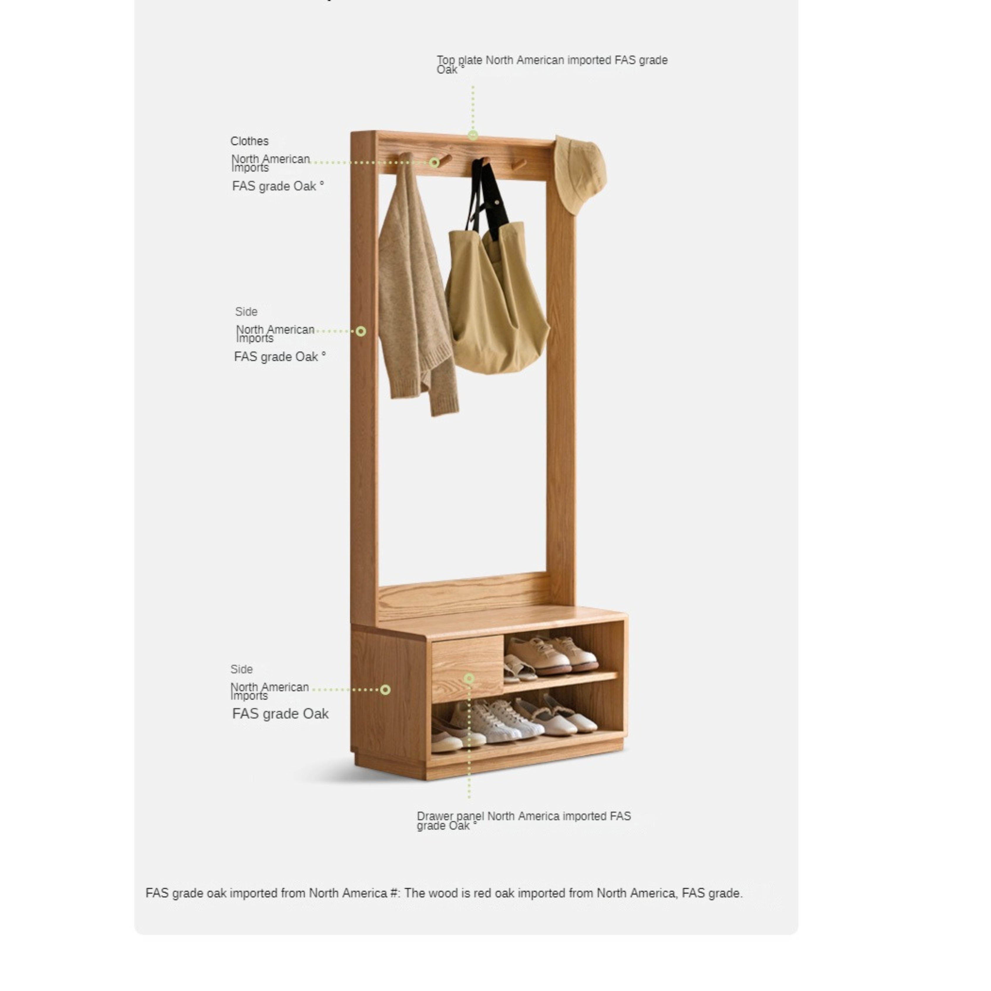 Oak Solid Wood Shoe Changing Stool & Clothes Hanger Storage Rack
