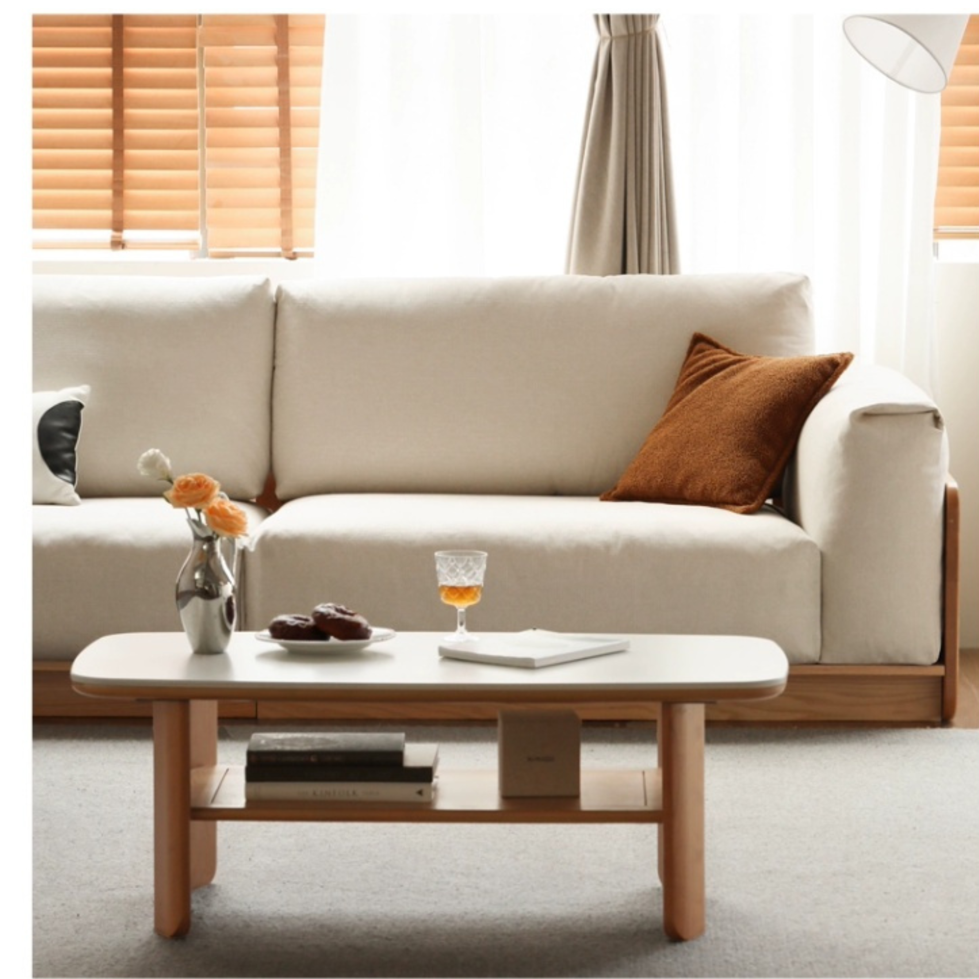 Oak Solid Wood Modern Floor Straight Sofa