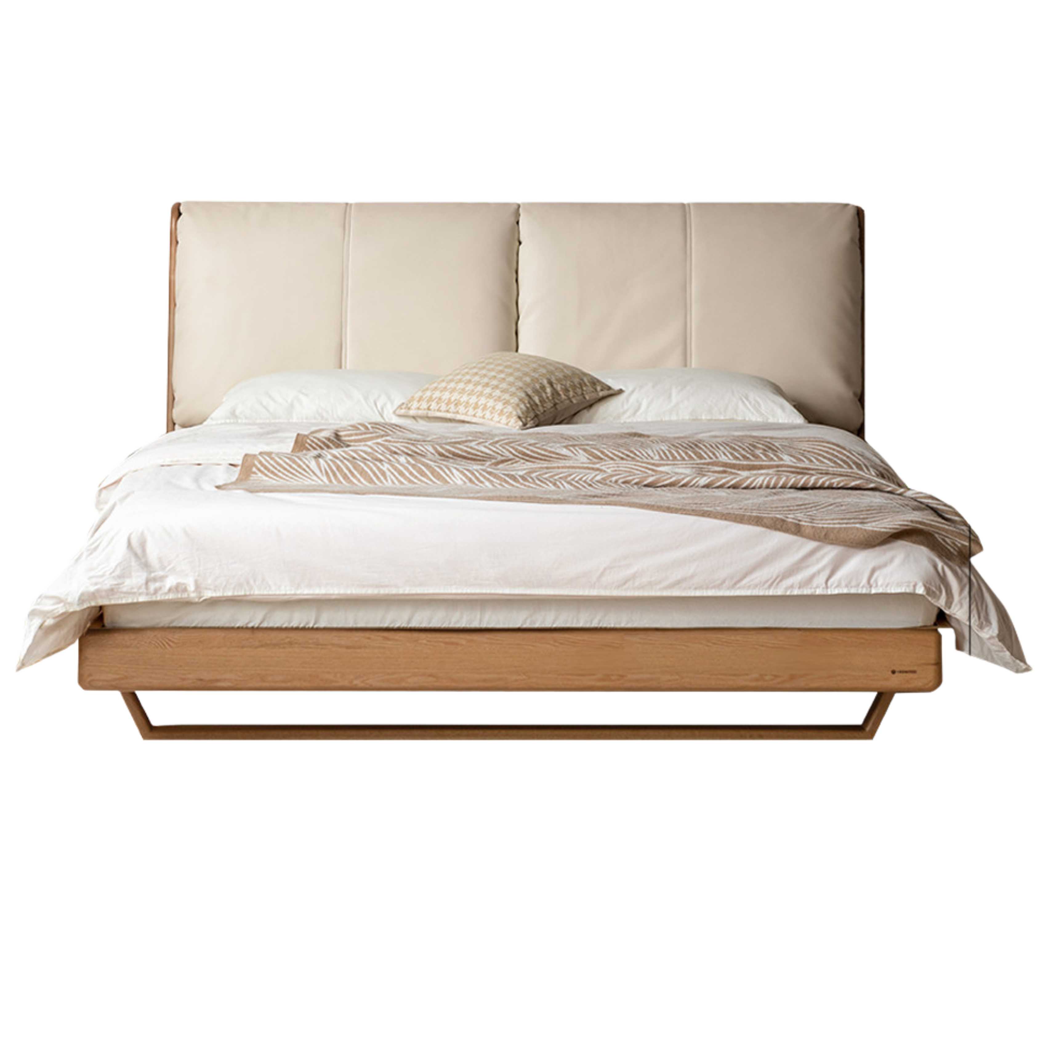 Oak, Ash Solid Wood Leather Soft Bed Italian Light Luxury