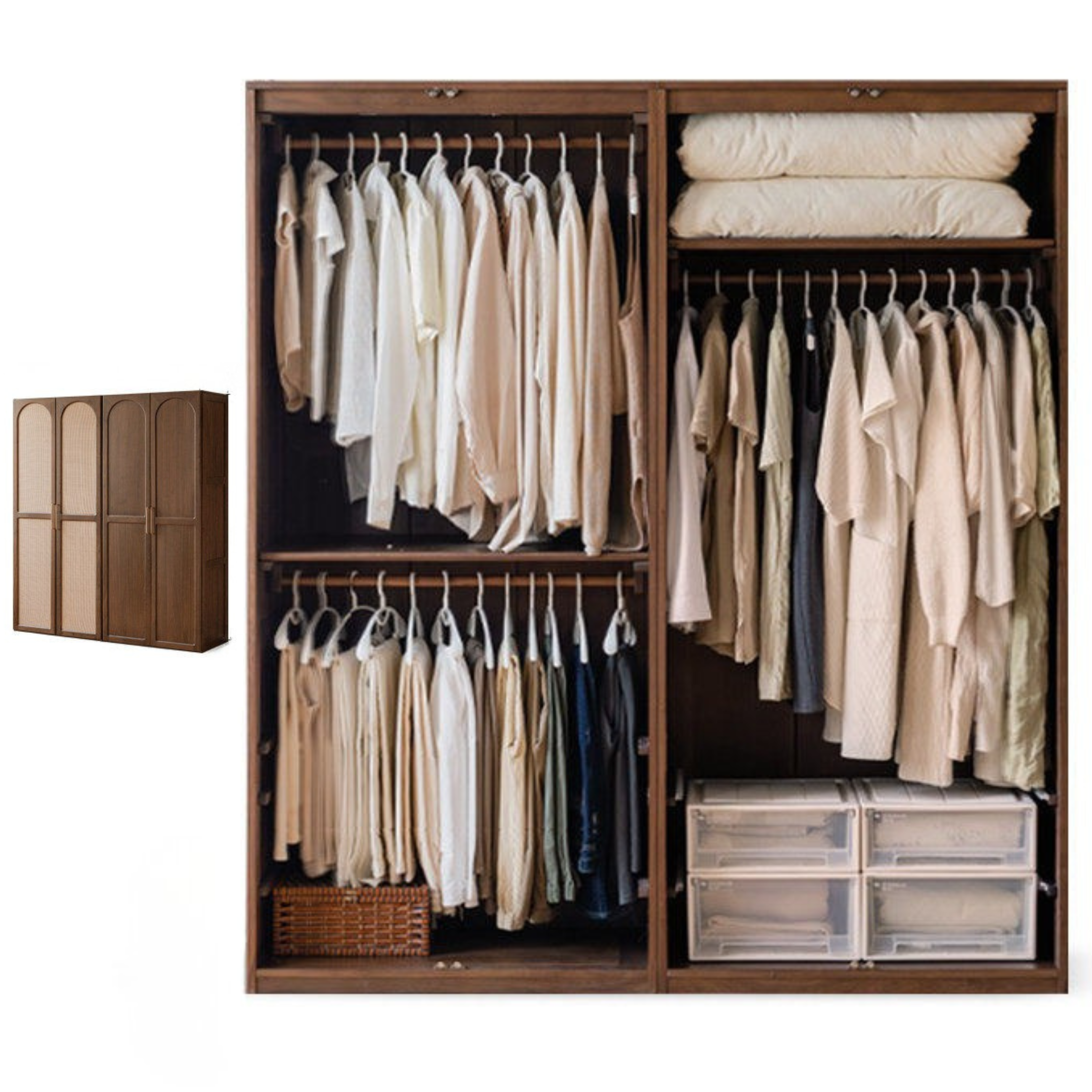 Black Walnut Solid Wood Wardrobe In Vintage Style