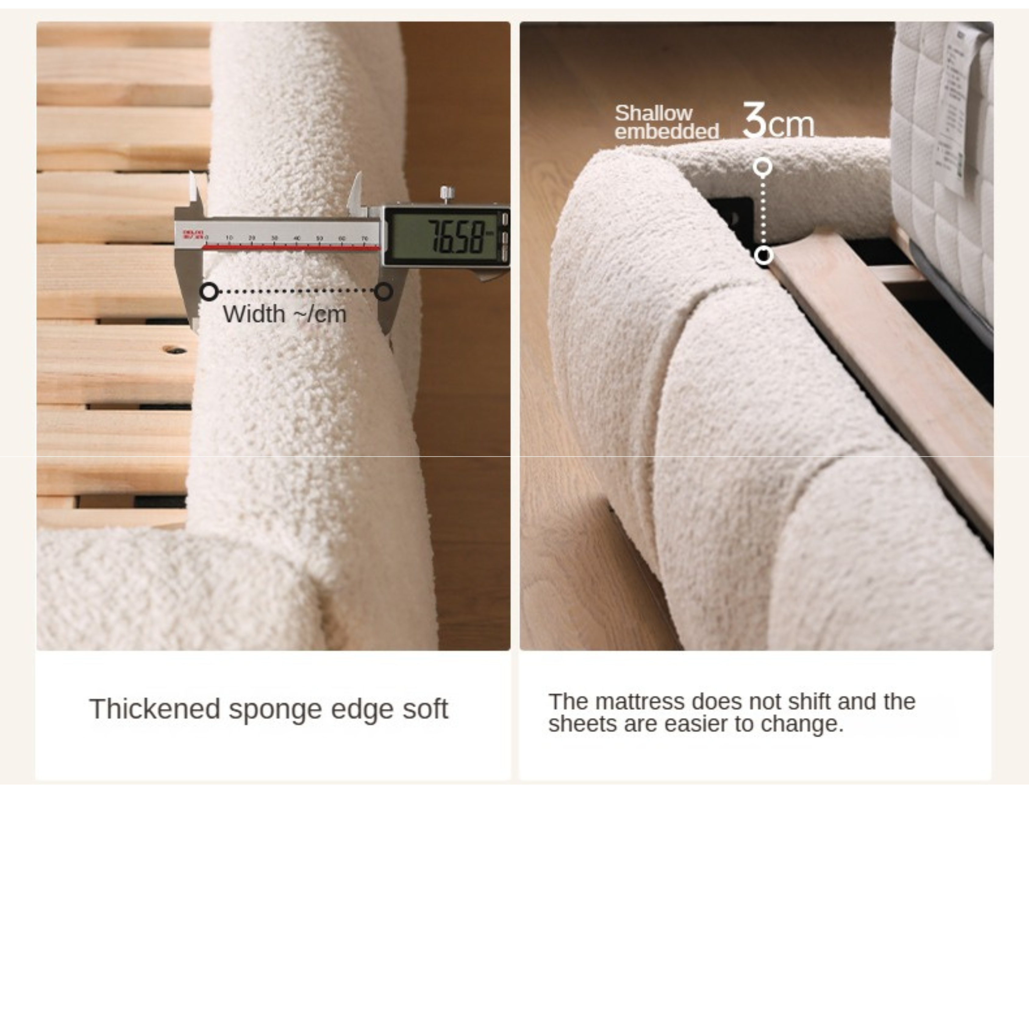 Fabric Soft Puff Bed Cream Style