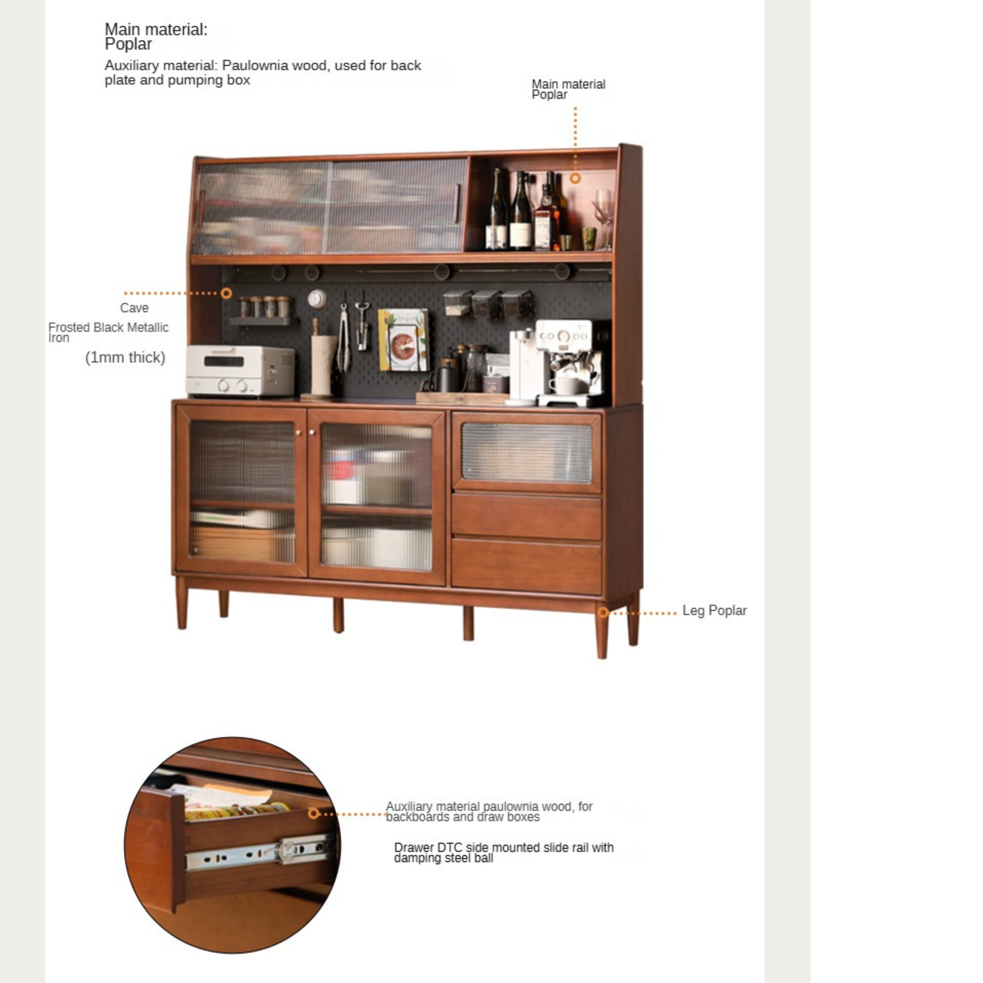 Poplar Solid Wood Sideboard Wall Mounted Cabinet