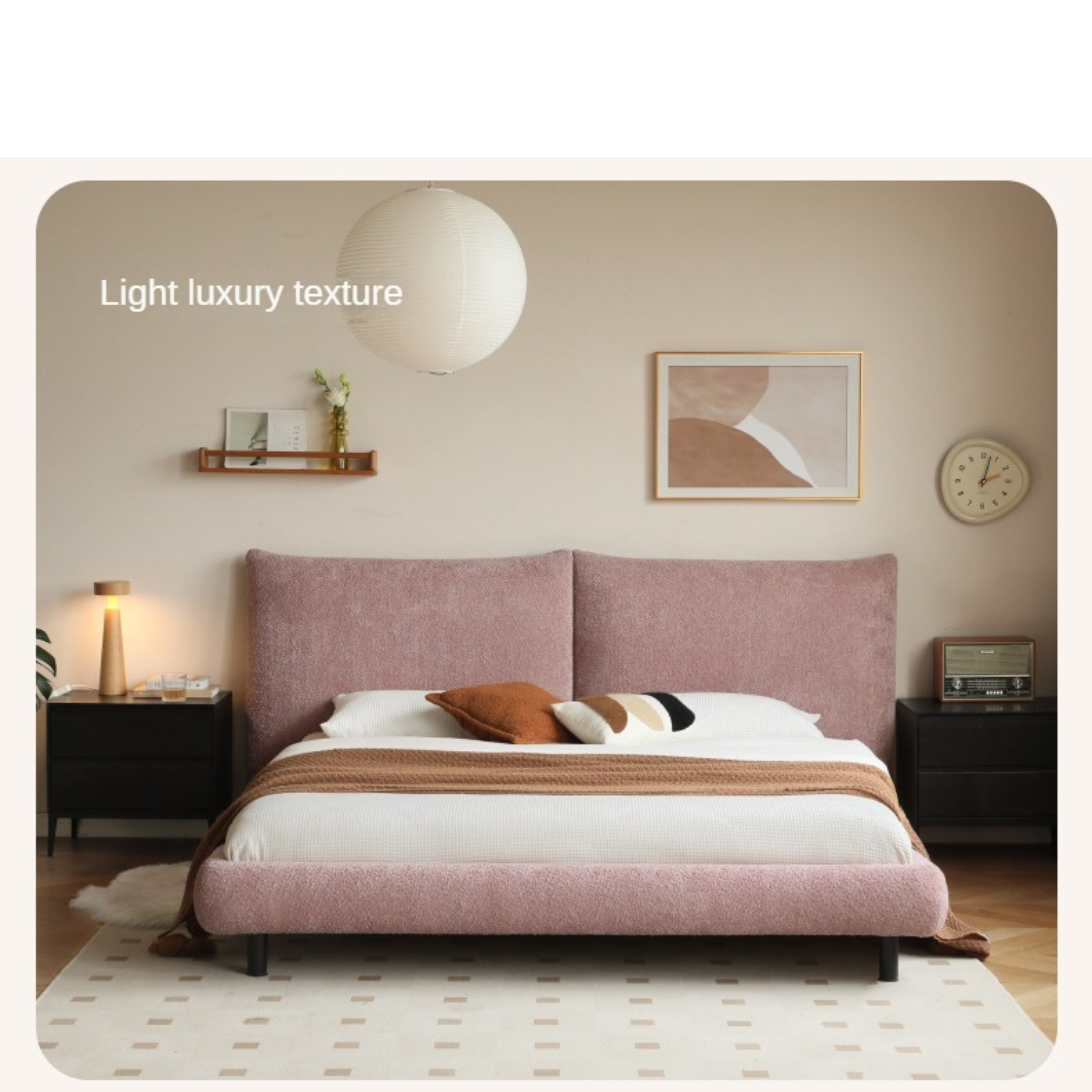Pink Fabric light luxury big bed