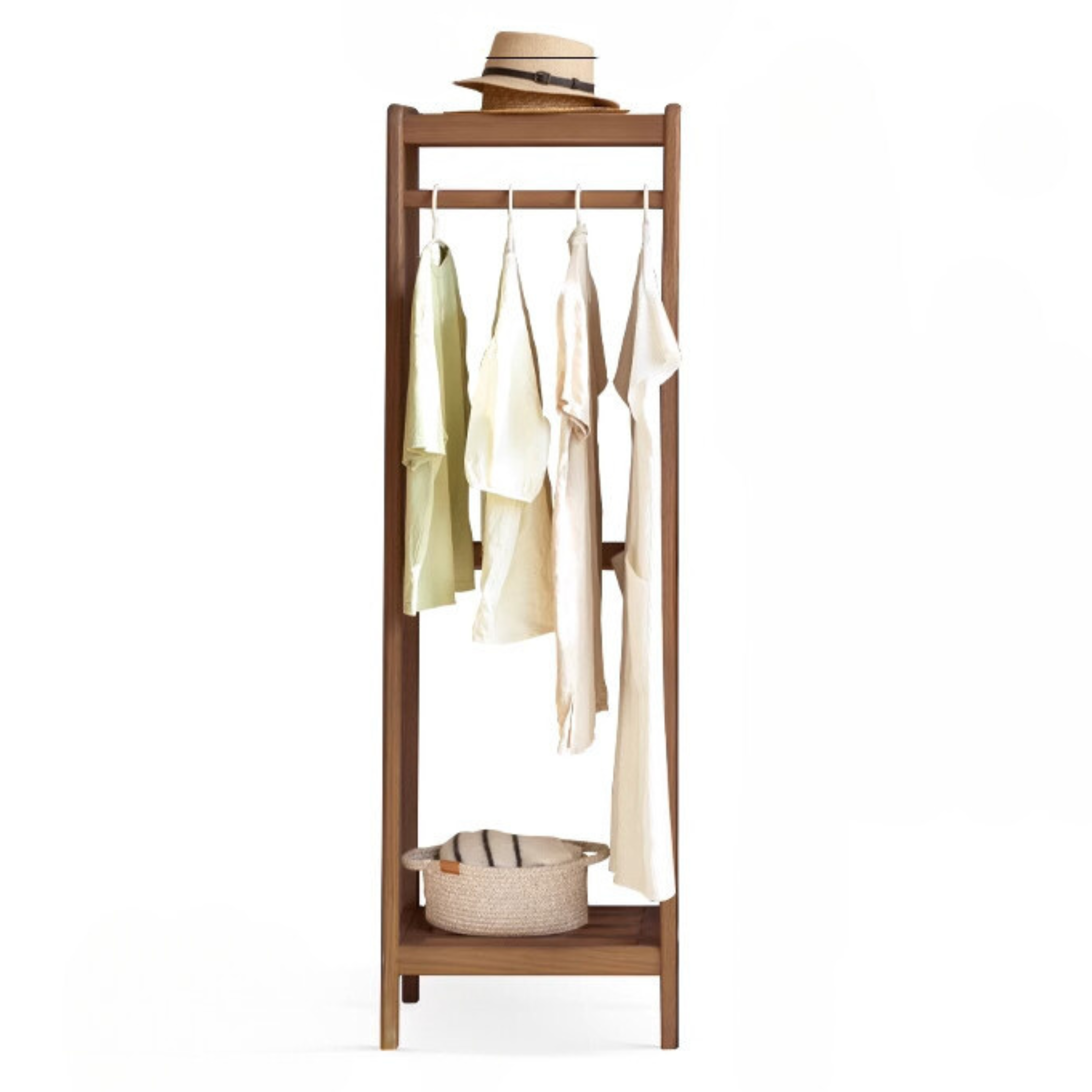 Oak, Ash solid wood hanger for small bedroom floor standing storage rack