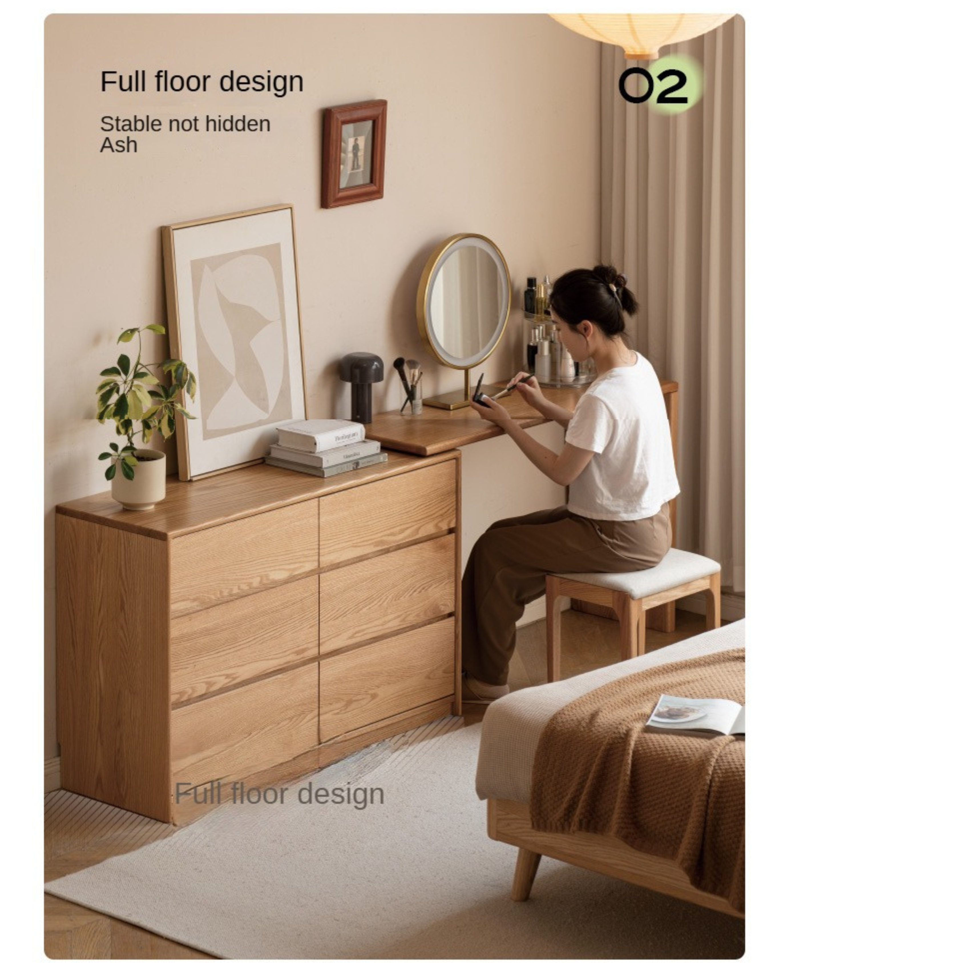 Oak Solid Wood Dressing Table L-Shaped Corner