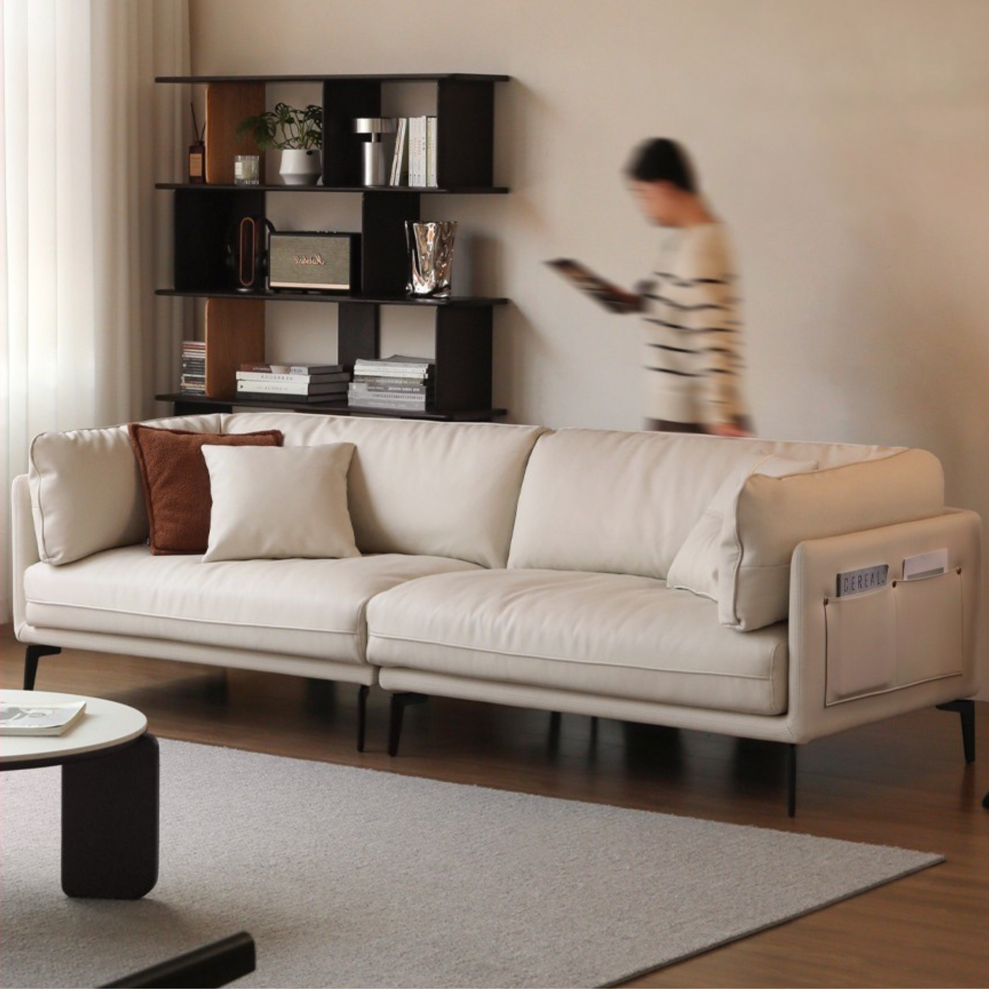 Fabric Straight Italian Down Sofa Cream Style