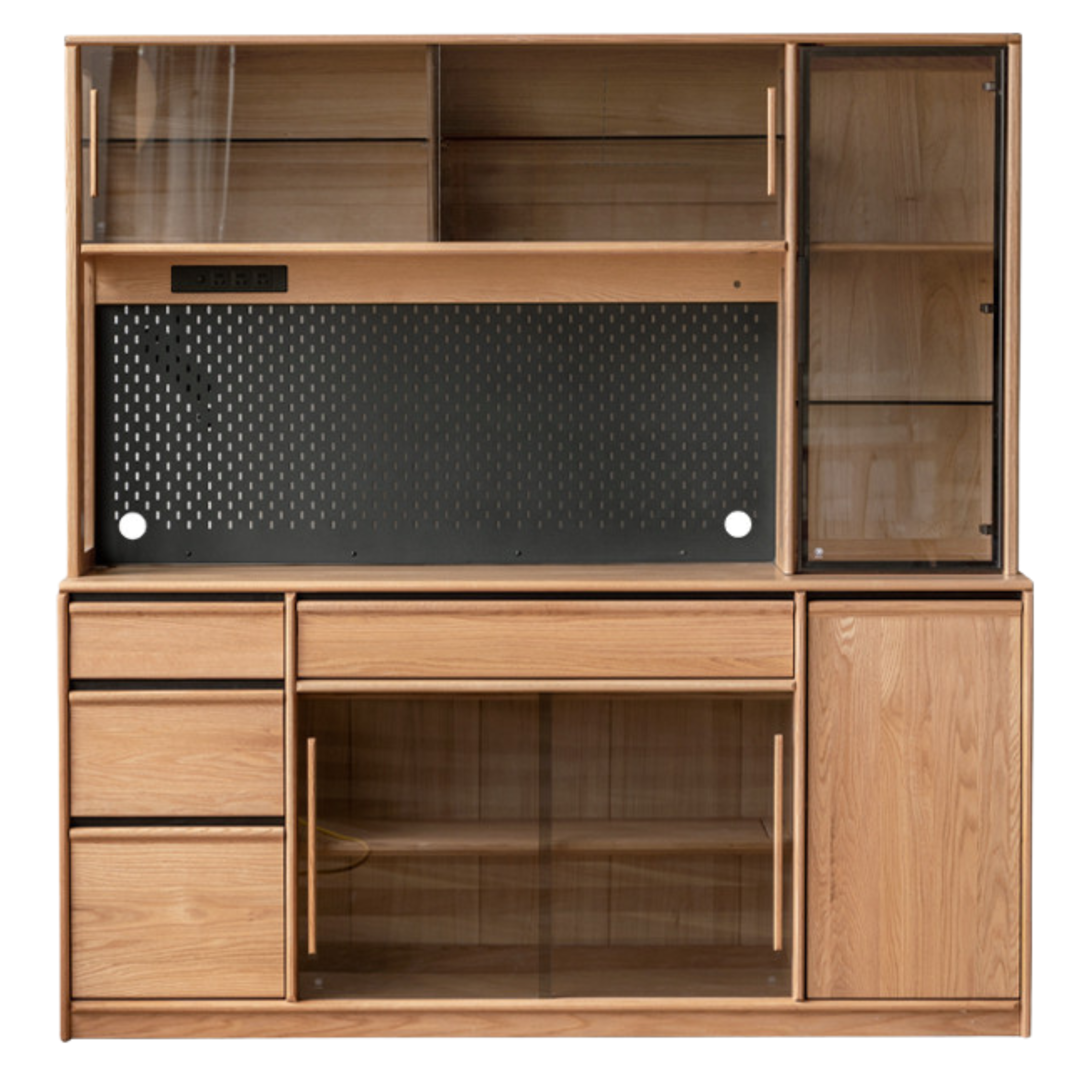 Oak Solid Wood Sideboard Glass Storage Cabinet
