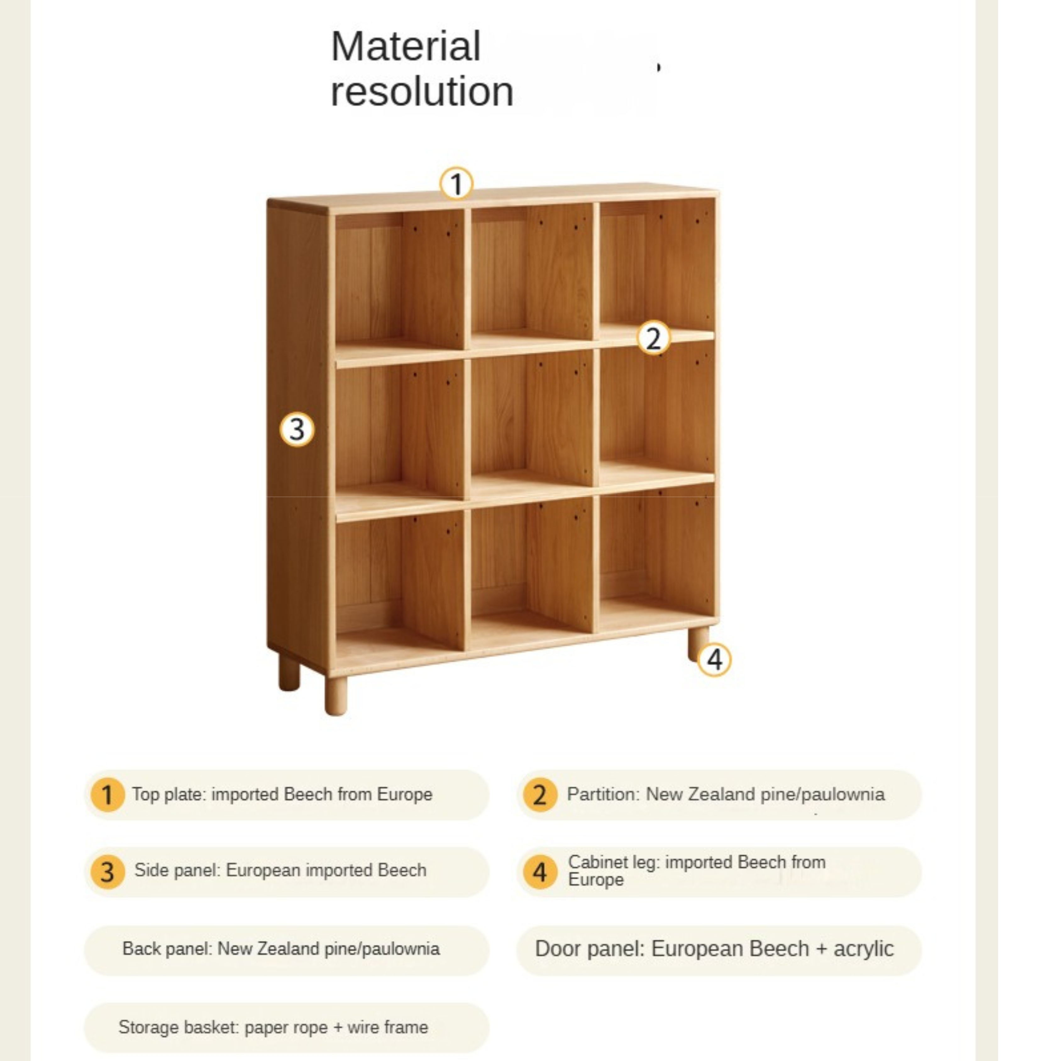 European Beech Solid Wood Combination Floor Kids Cabinet