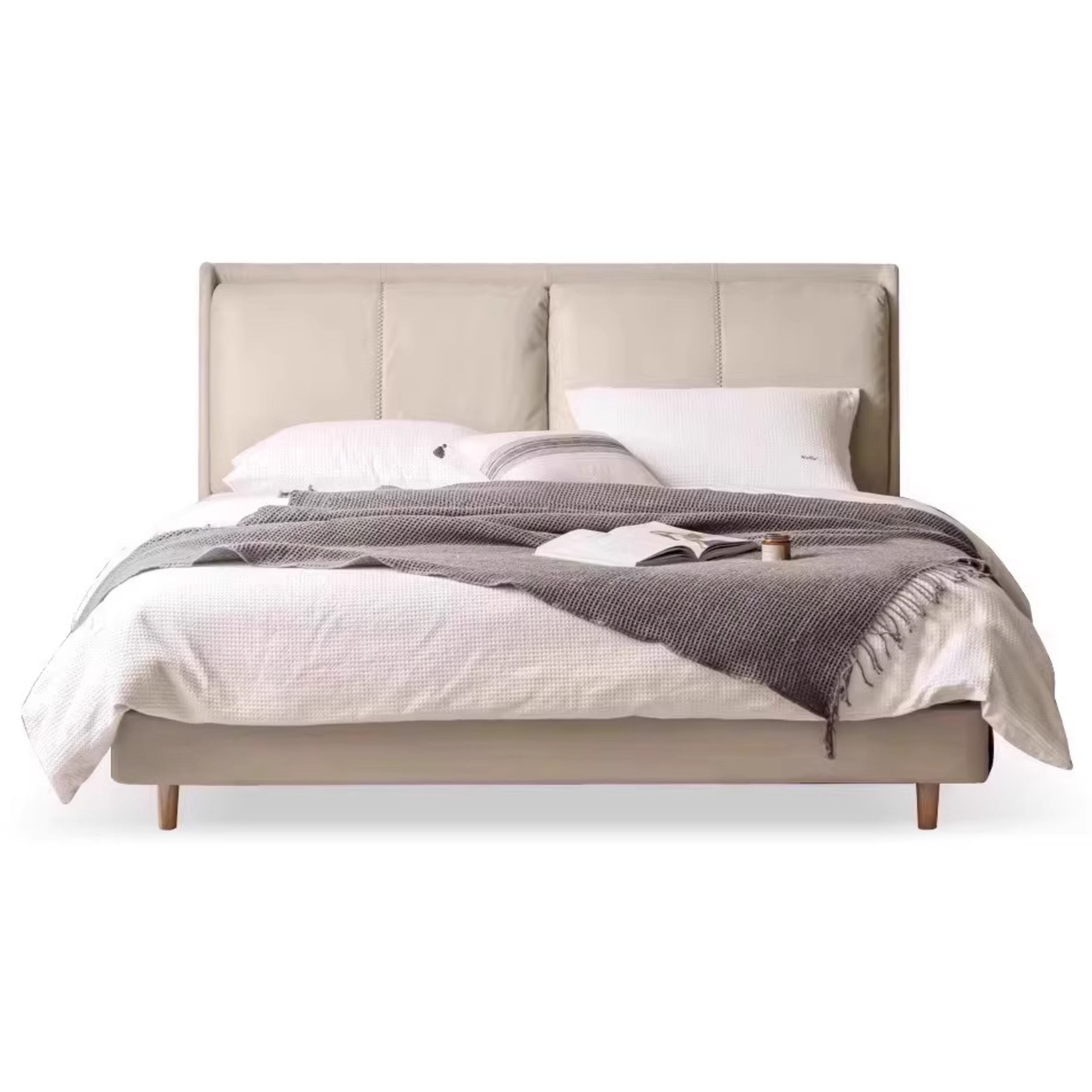 Genuine Leather Soft Bed Light Luxury