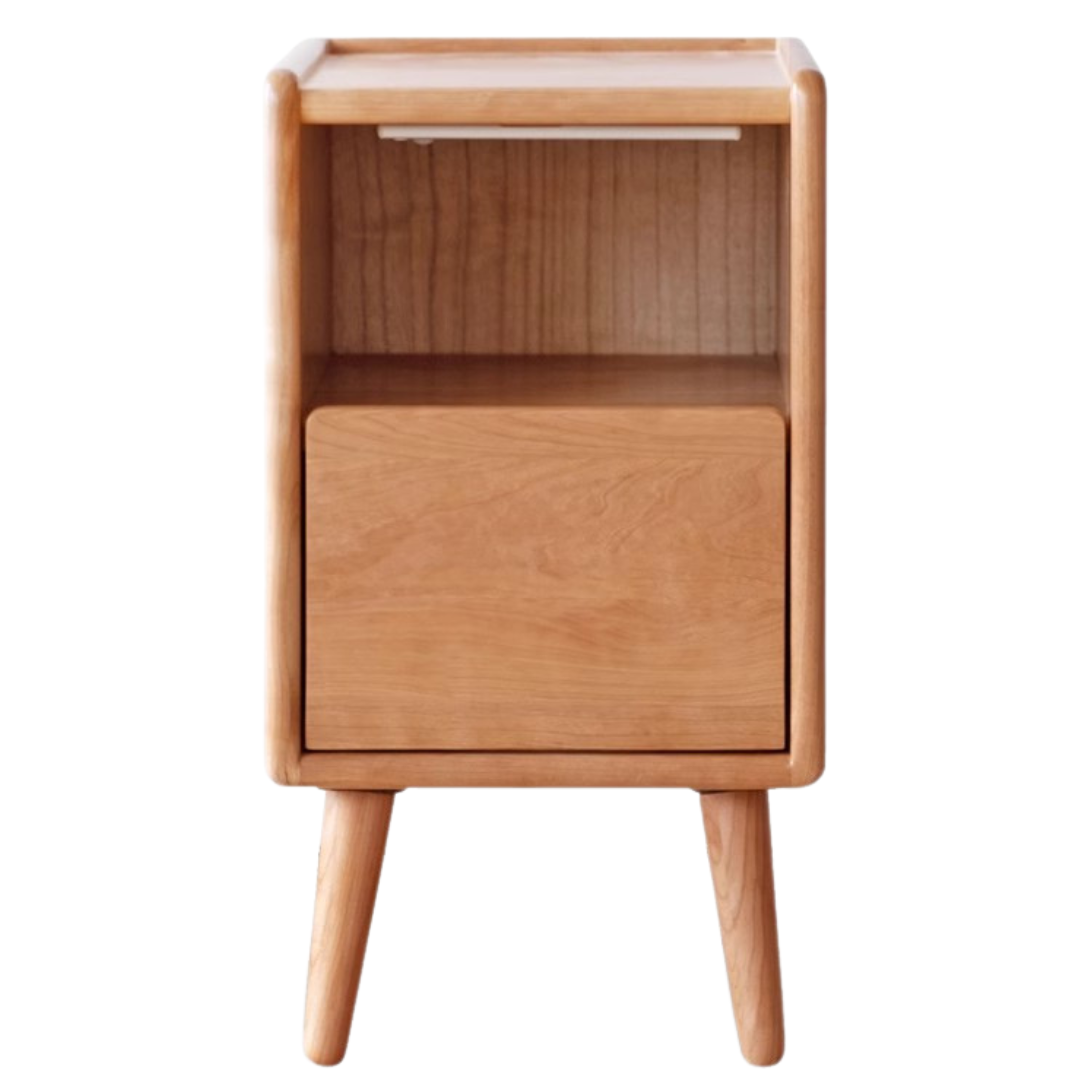 Cherry wood ultra-narrow nightstand with light)
