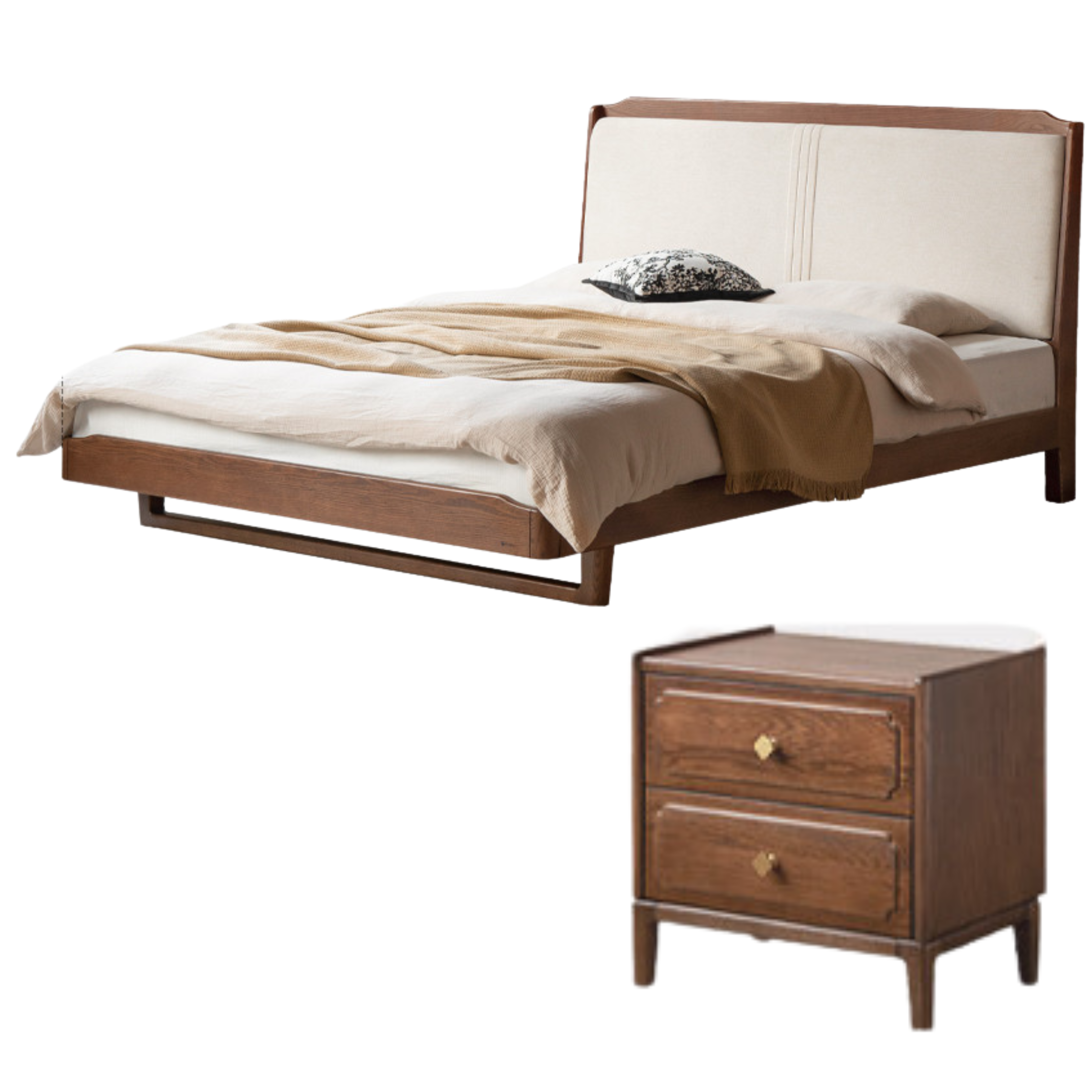 Oak Solid Wood Leather Soft Bed