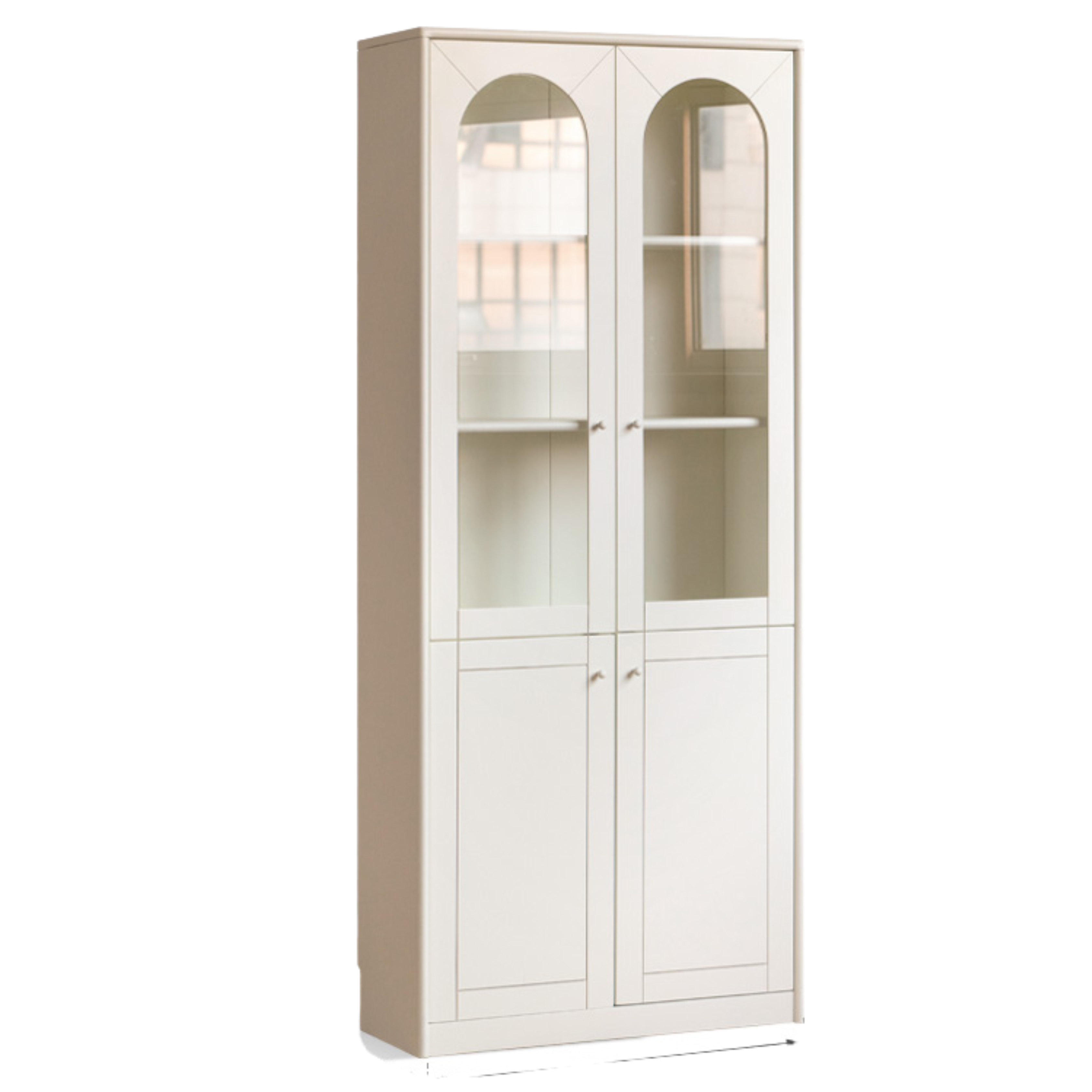 Poplar Solid Wood Bookcase White With Glass Door Whole Wall Combination French Cream Style