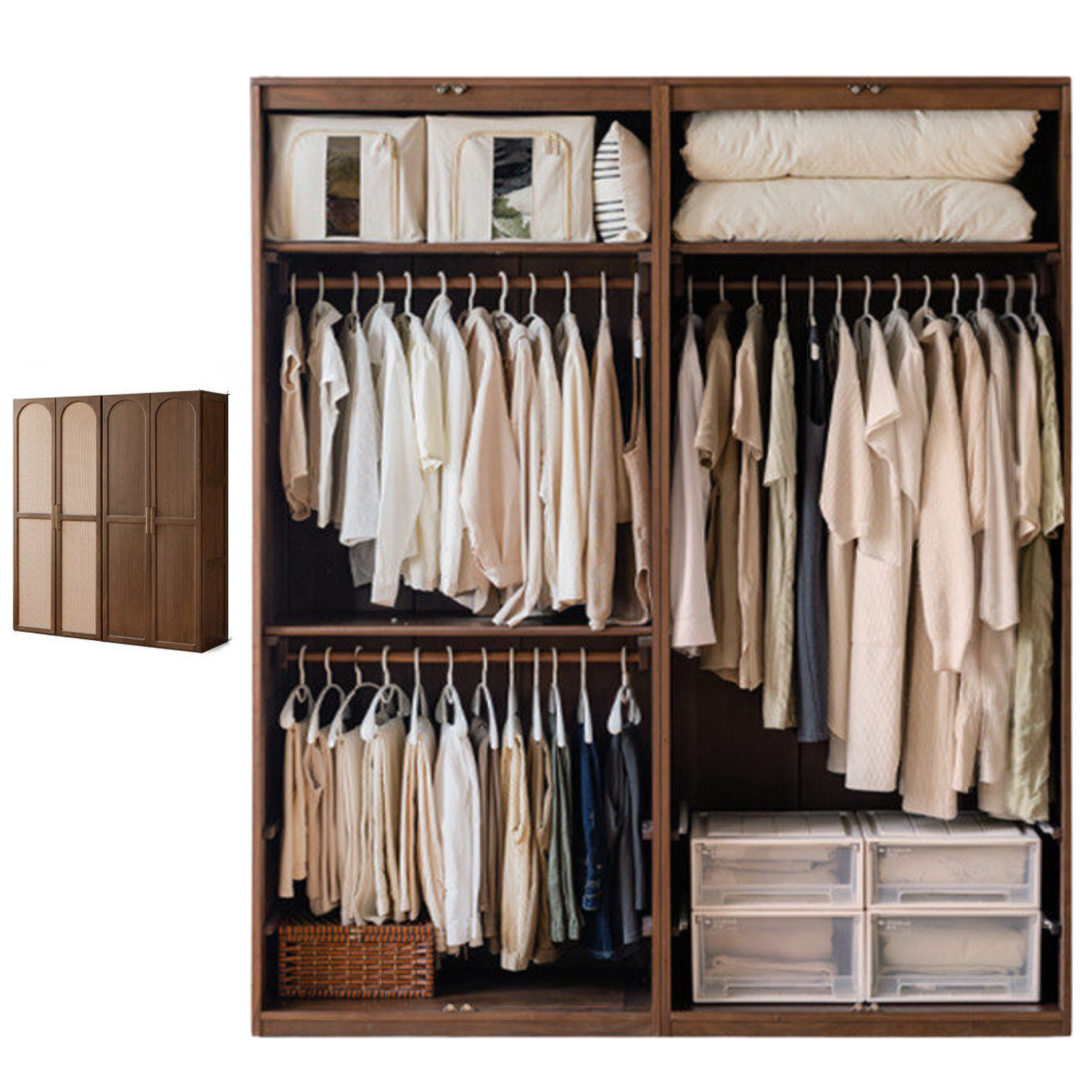 Black Walnut Solid Wood Wardrobe In Vintage Style