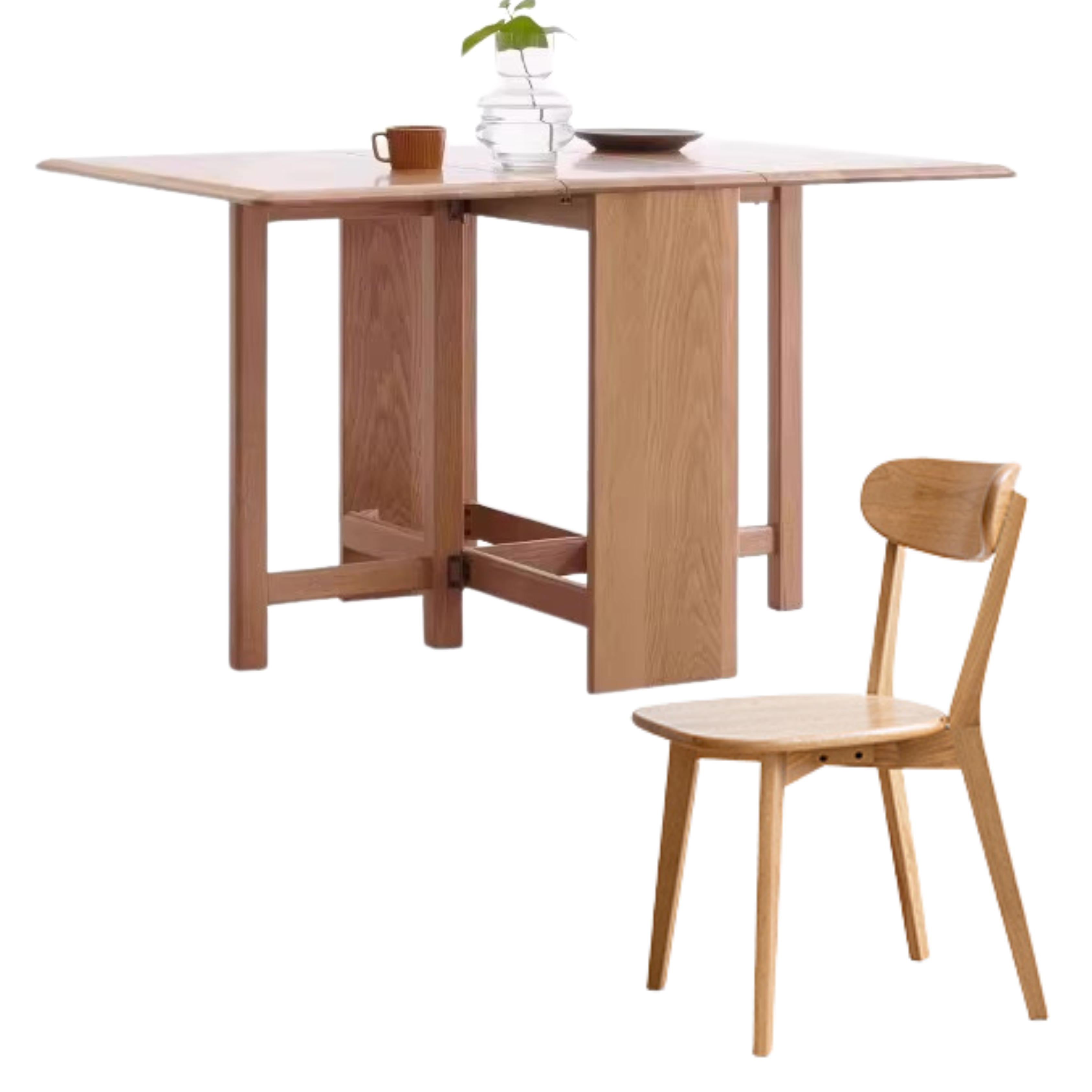 Oak Solid Wood Folding Table, Retractable Dining Table