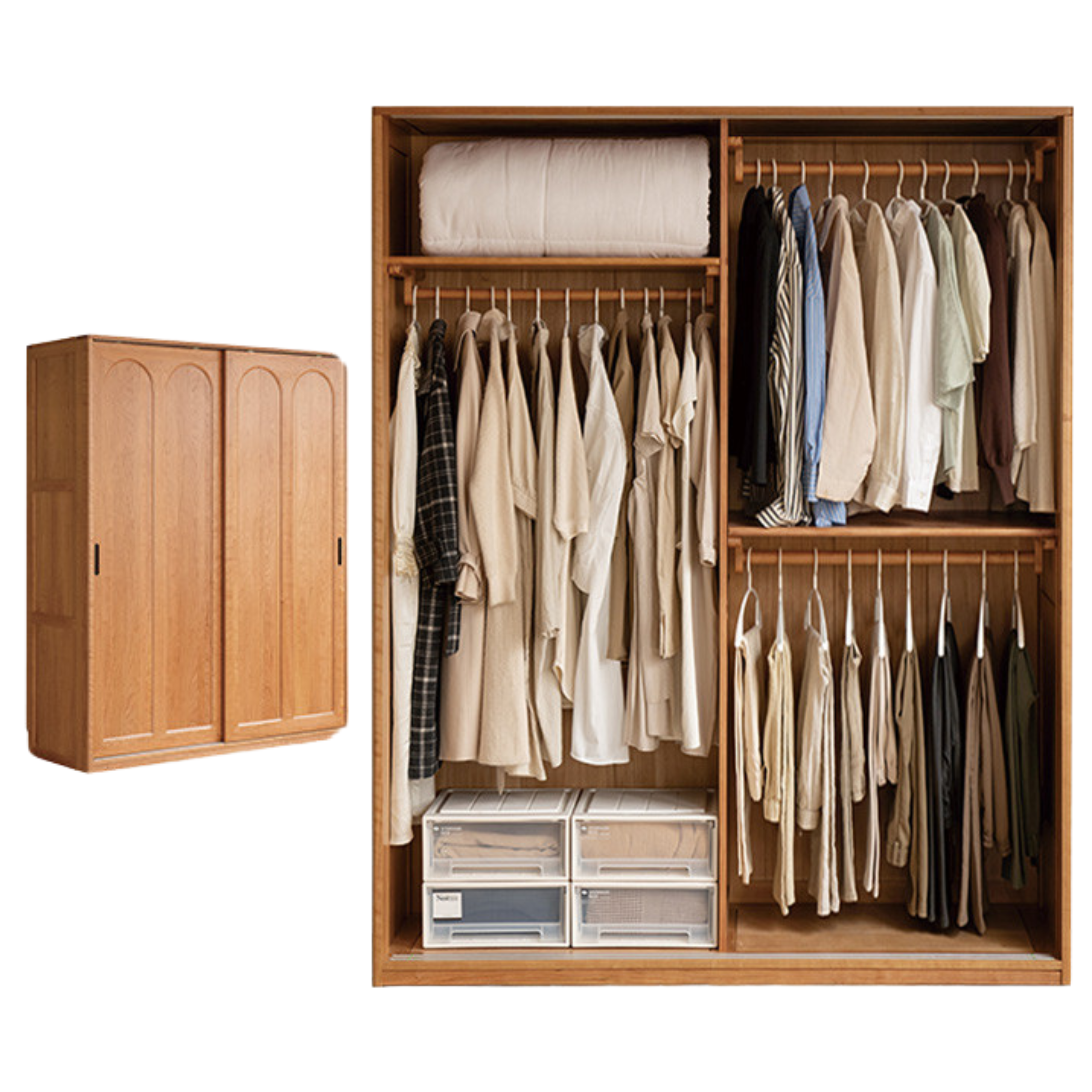 Cherry Solid Wood Retro Sliding Door Wardrobe