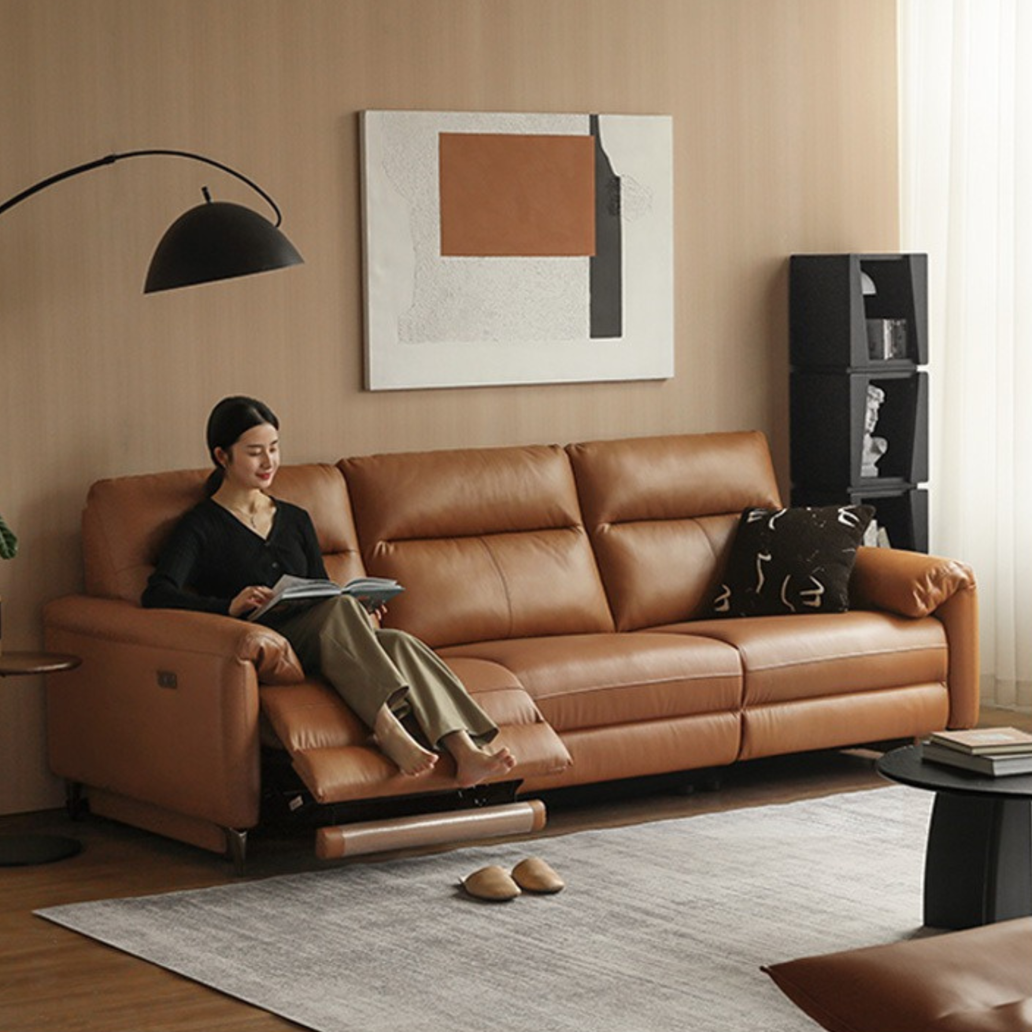 Leather Electric Zero Wall Sofa Italian Light Luxury