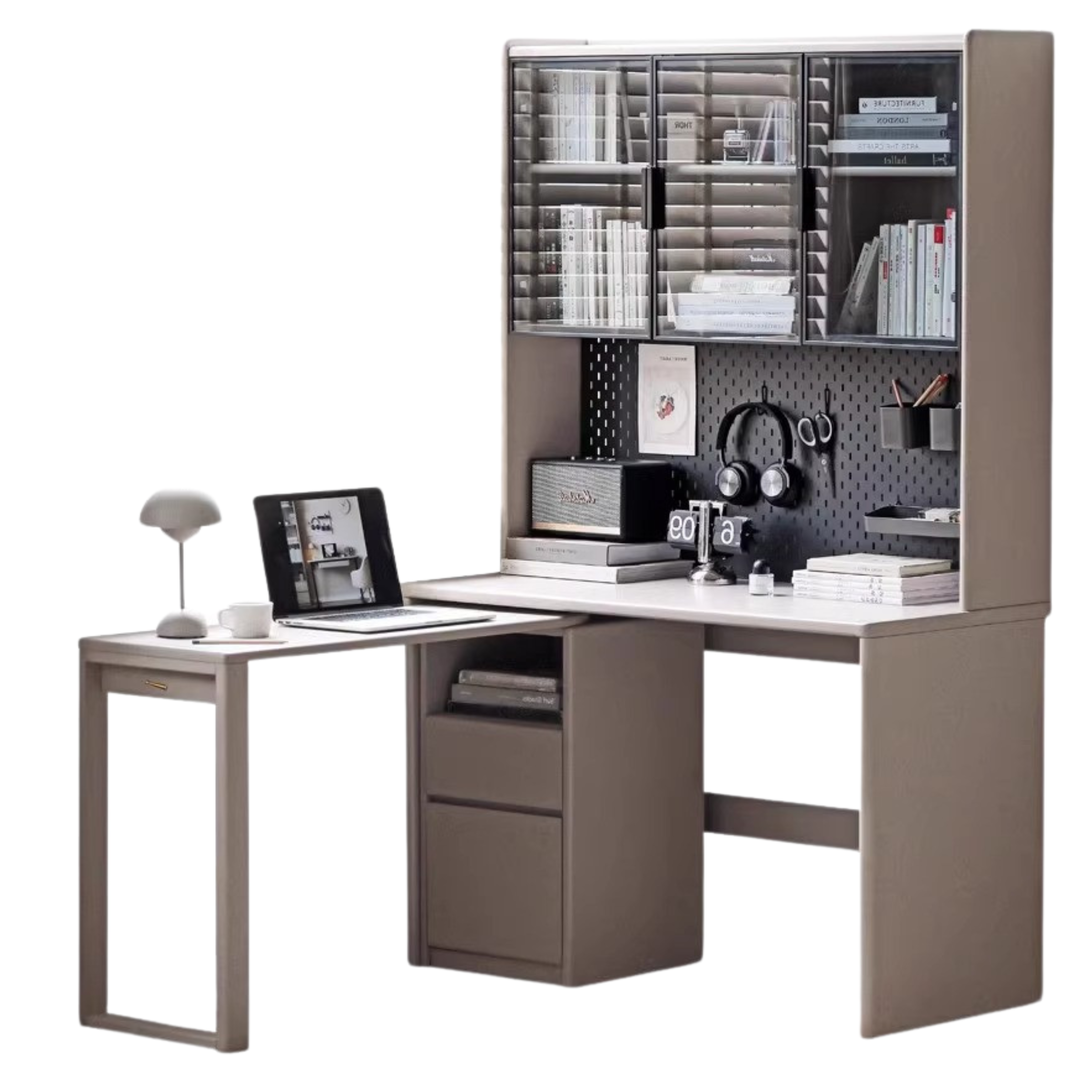 Poplar Solid Wood Computer Desk Bookshelf Integrated Light Luxury