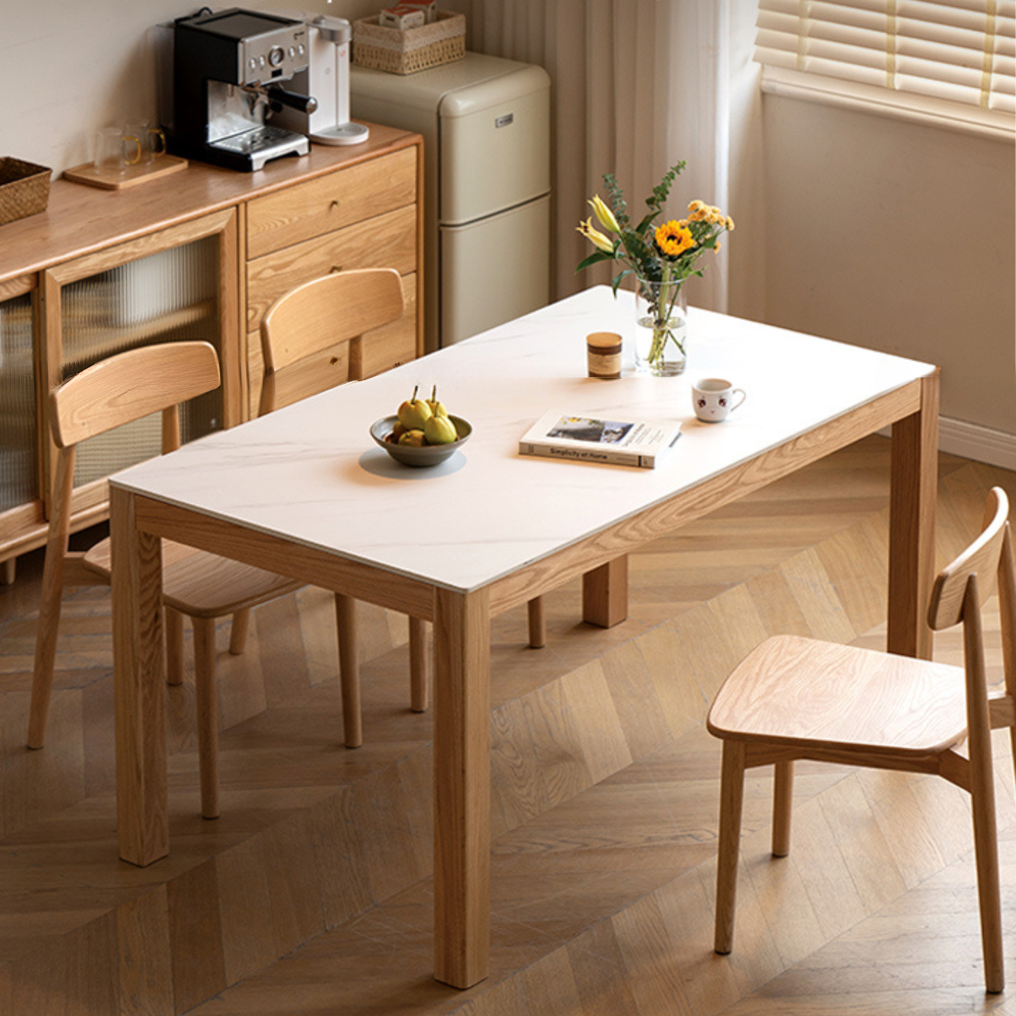 Oak Solid Wood Rectangular Rock Plate Dining Table
