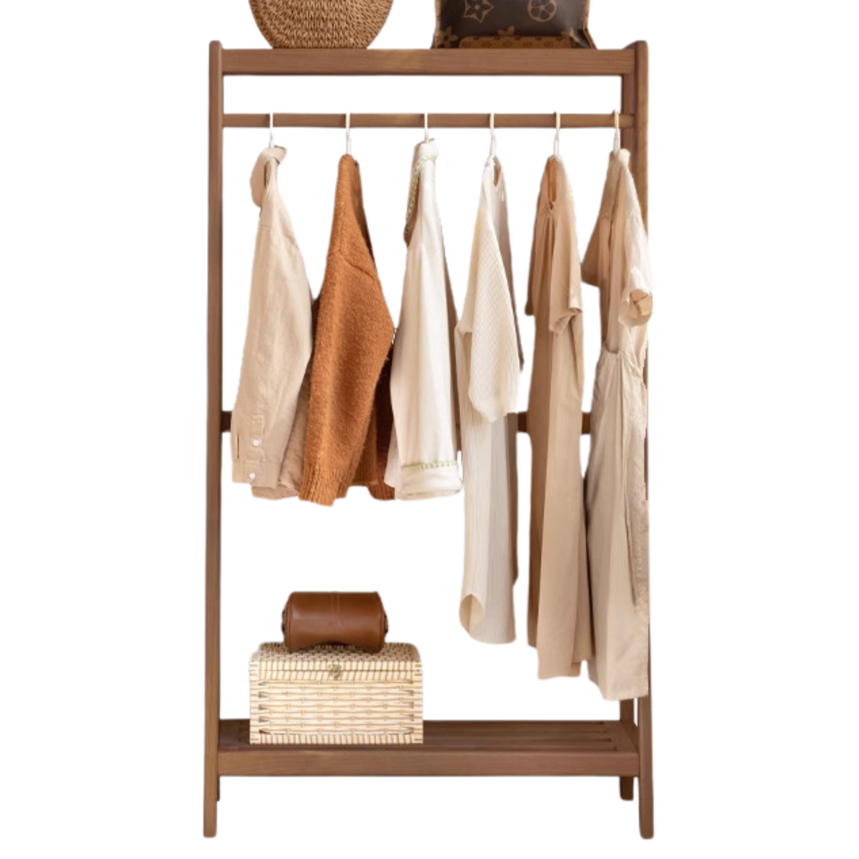 Oak, Ash solid wood hanger for small bedroom floor standing storage rack