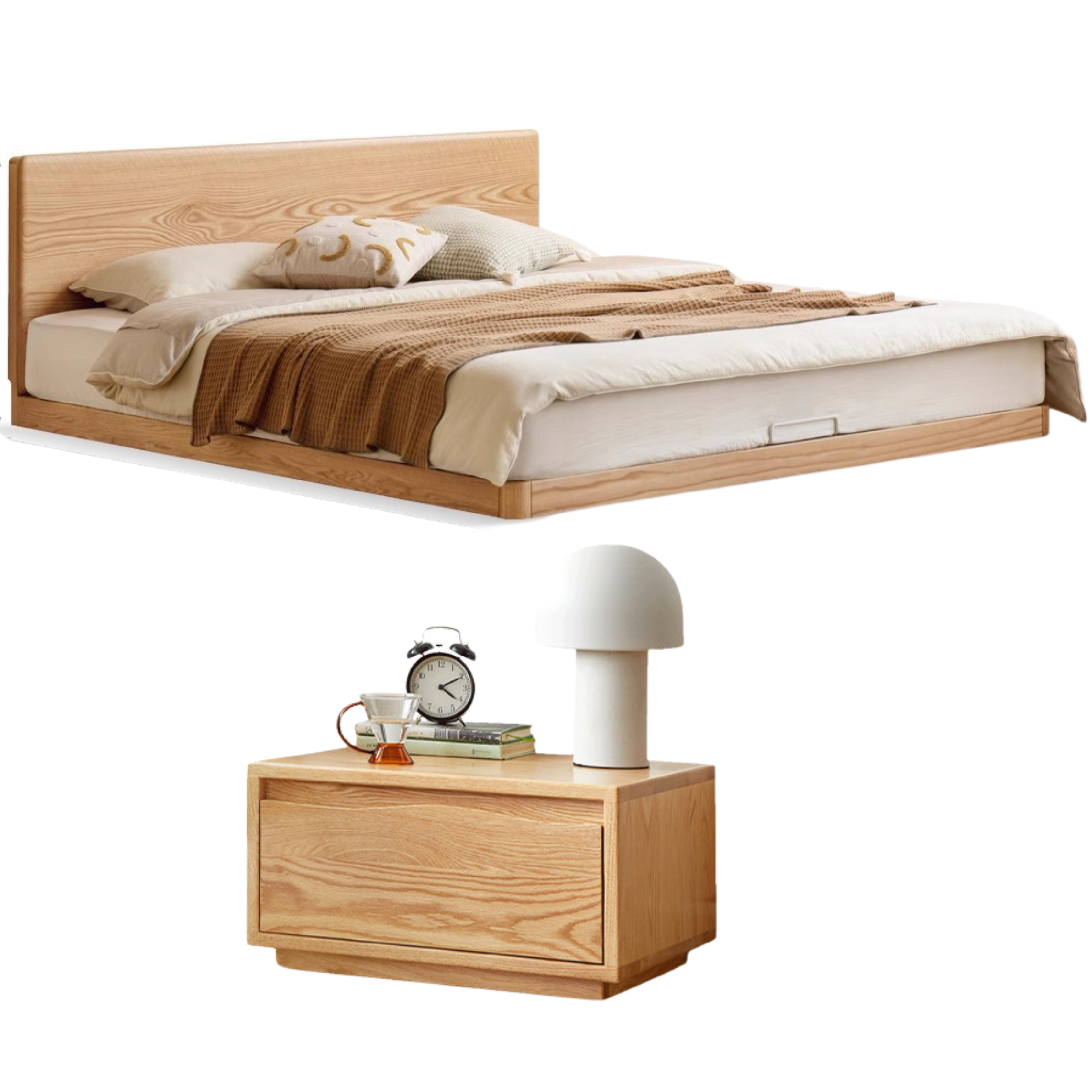 Oak solid wood platform bed, headboard-free floor bed splicing tatami cream style<