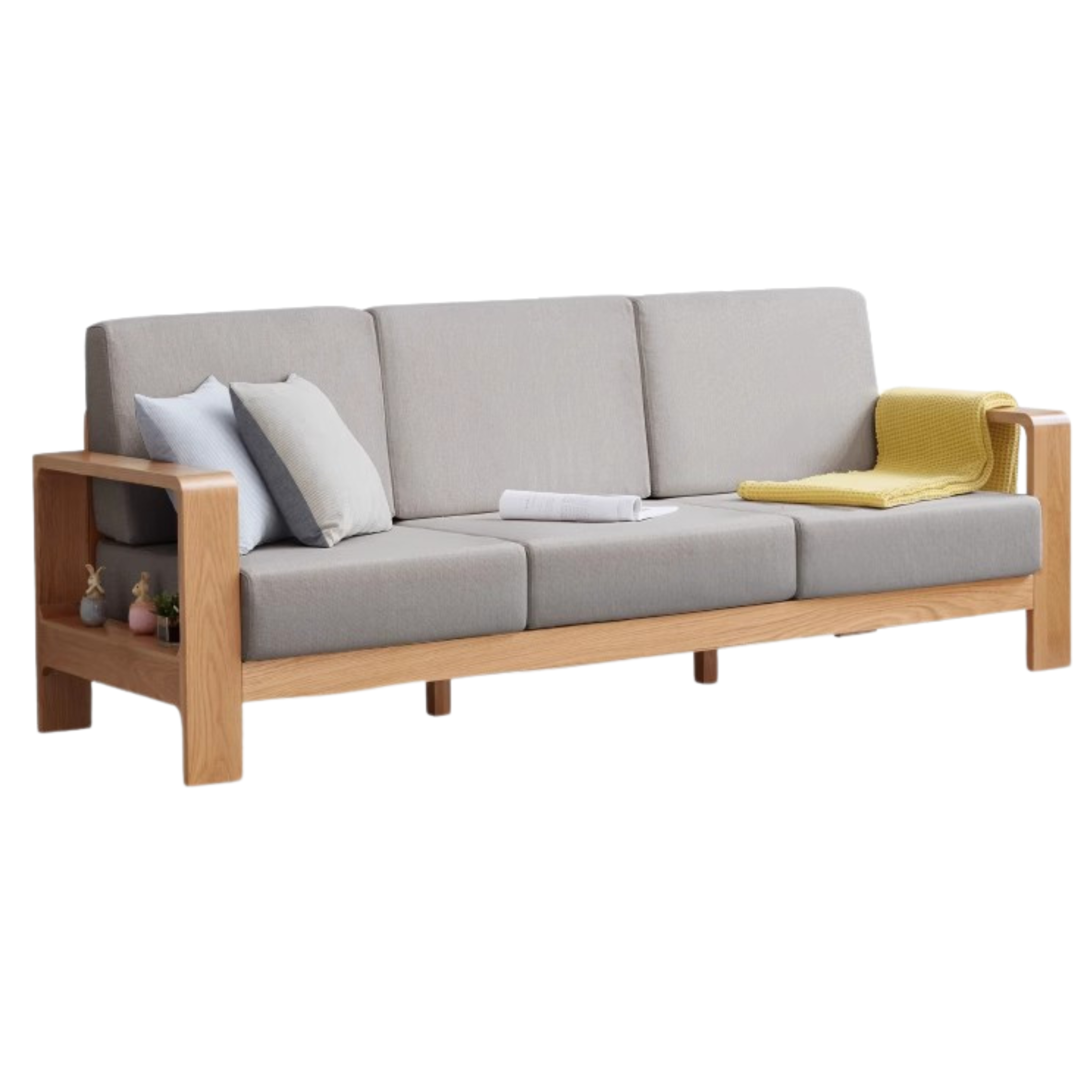 Oak Solid Wood Modern Fabric Sofa)