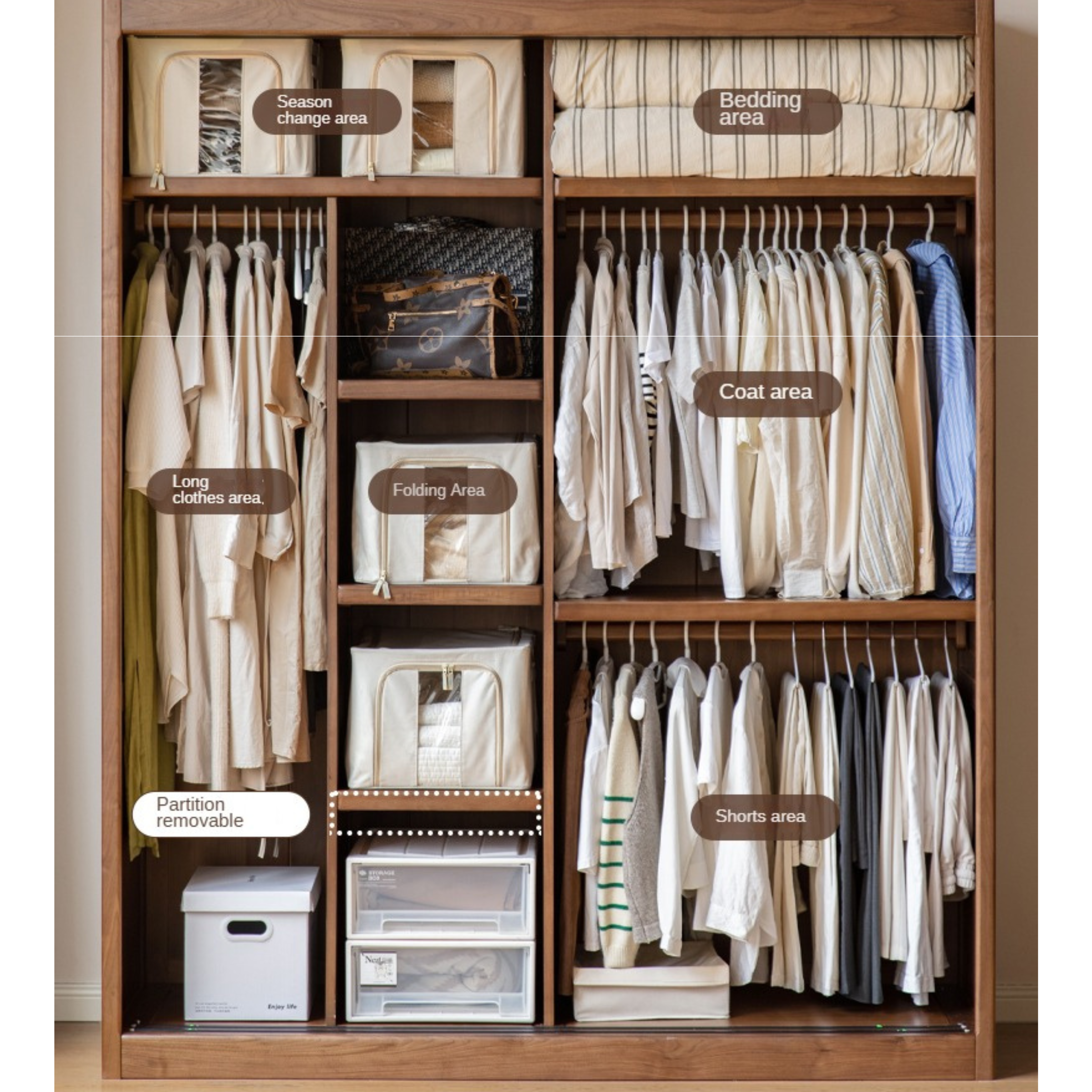 Black Walnut Solid Wood Wardrobe Sliding Door