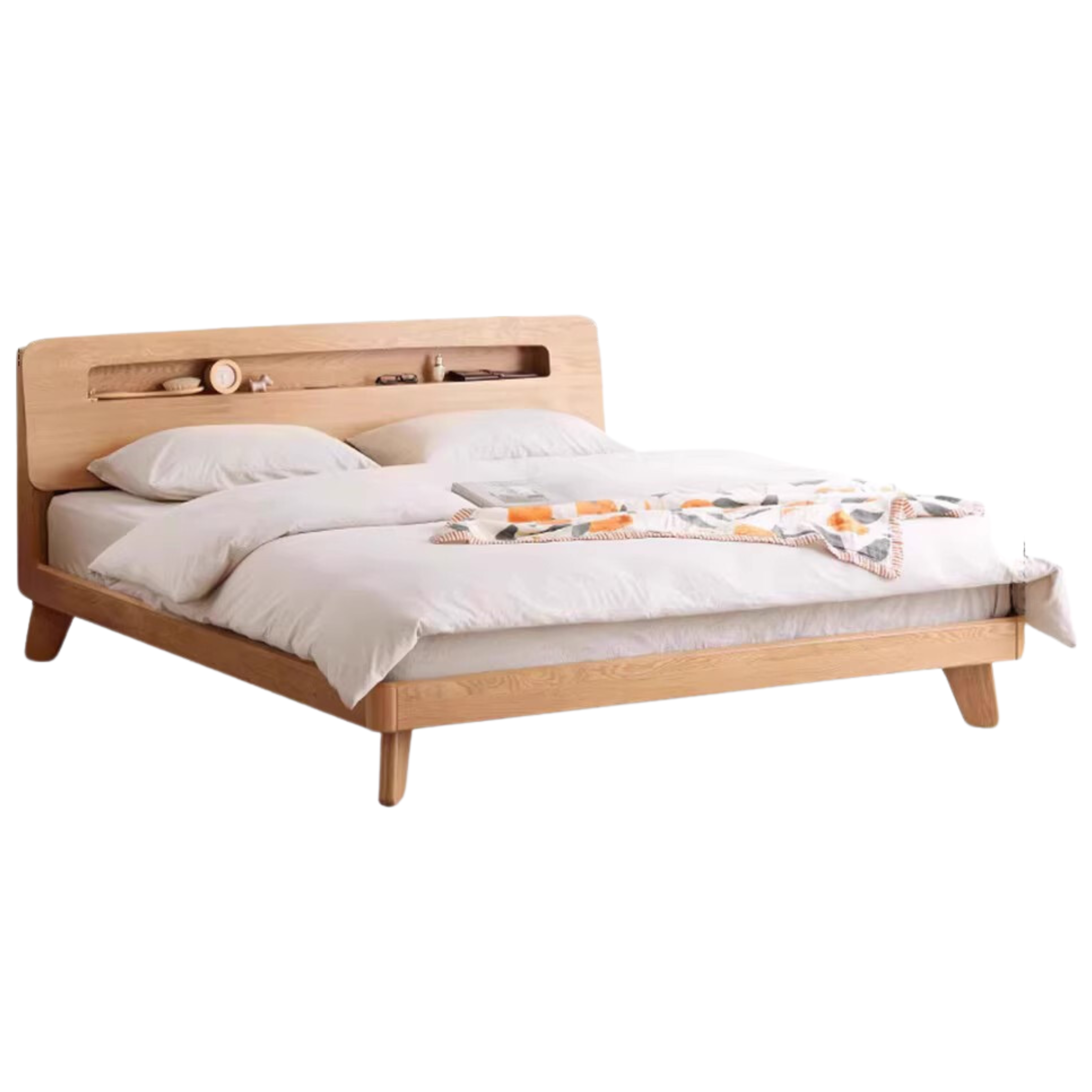 Oak solid wood with light and storage Bed