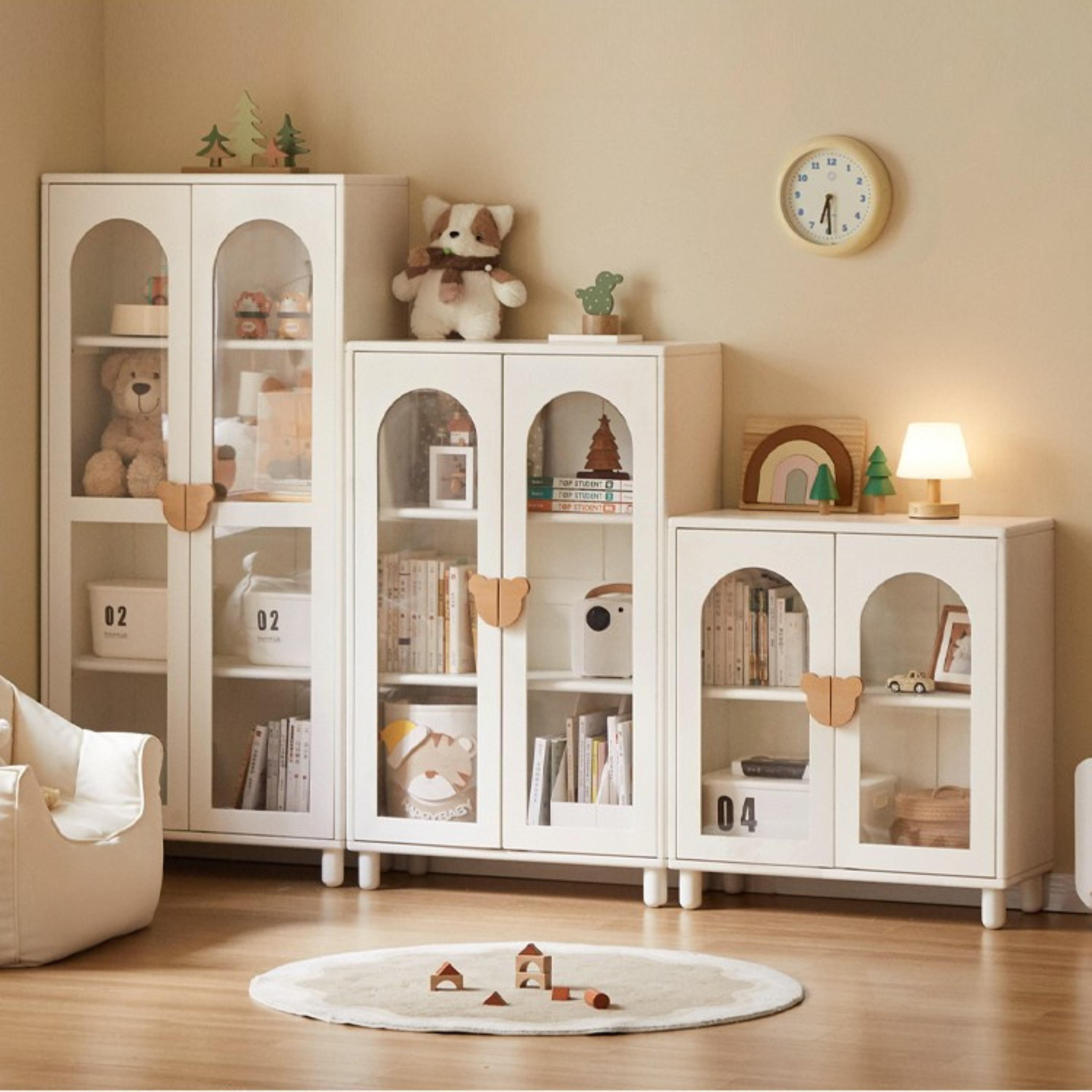 Rubber Solid Wood Cream Style Children's Bookcase