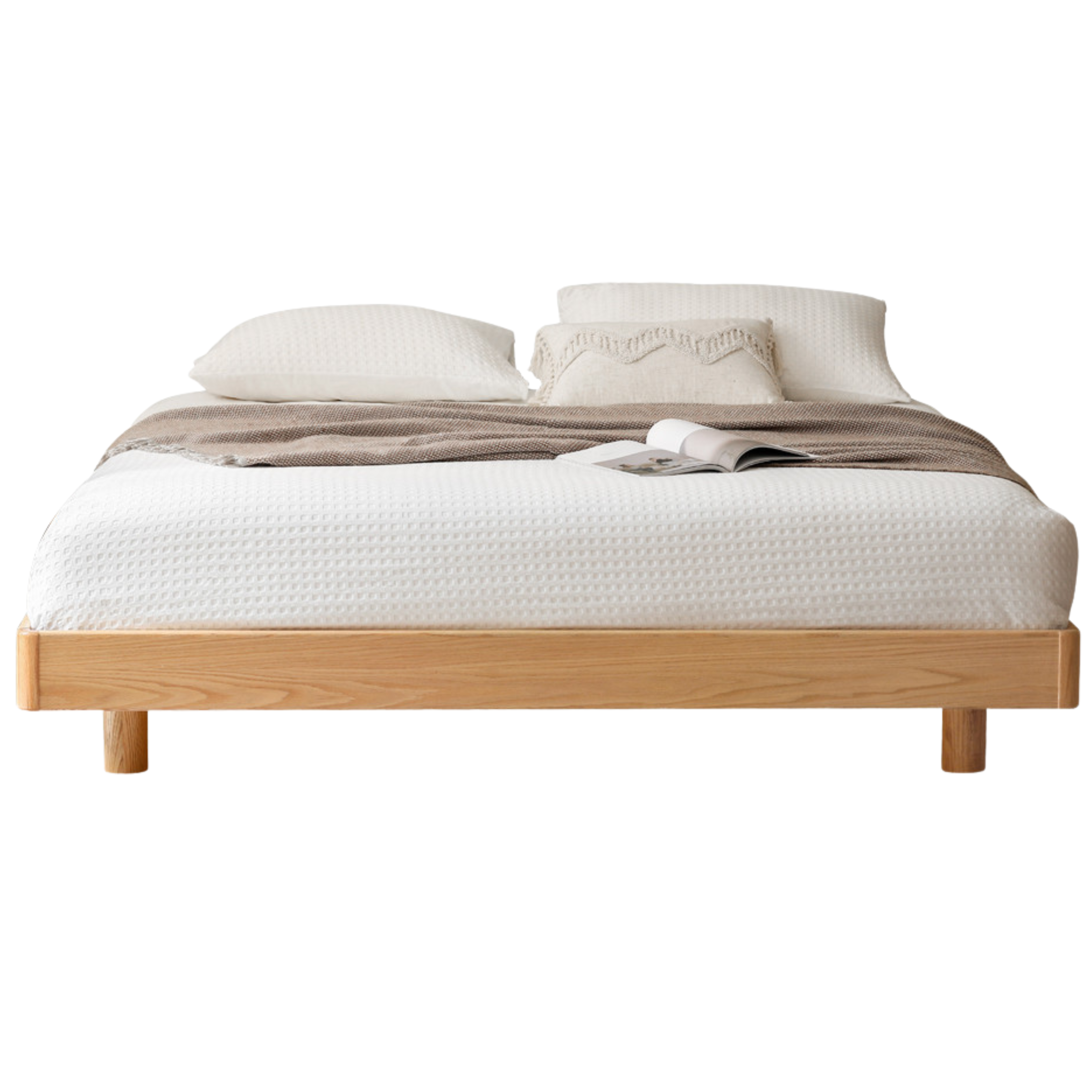 Oak solid wood Suspended platform bed, headboard-free bed with light<