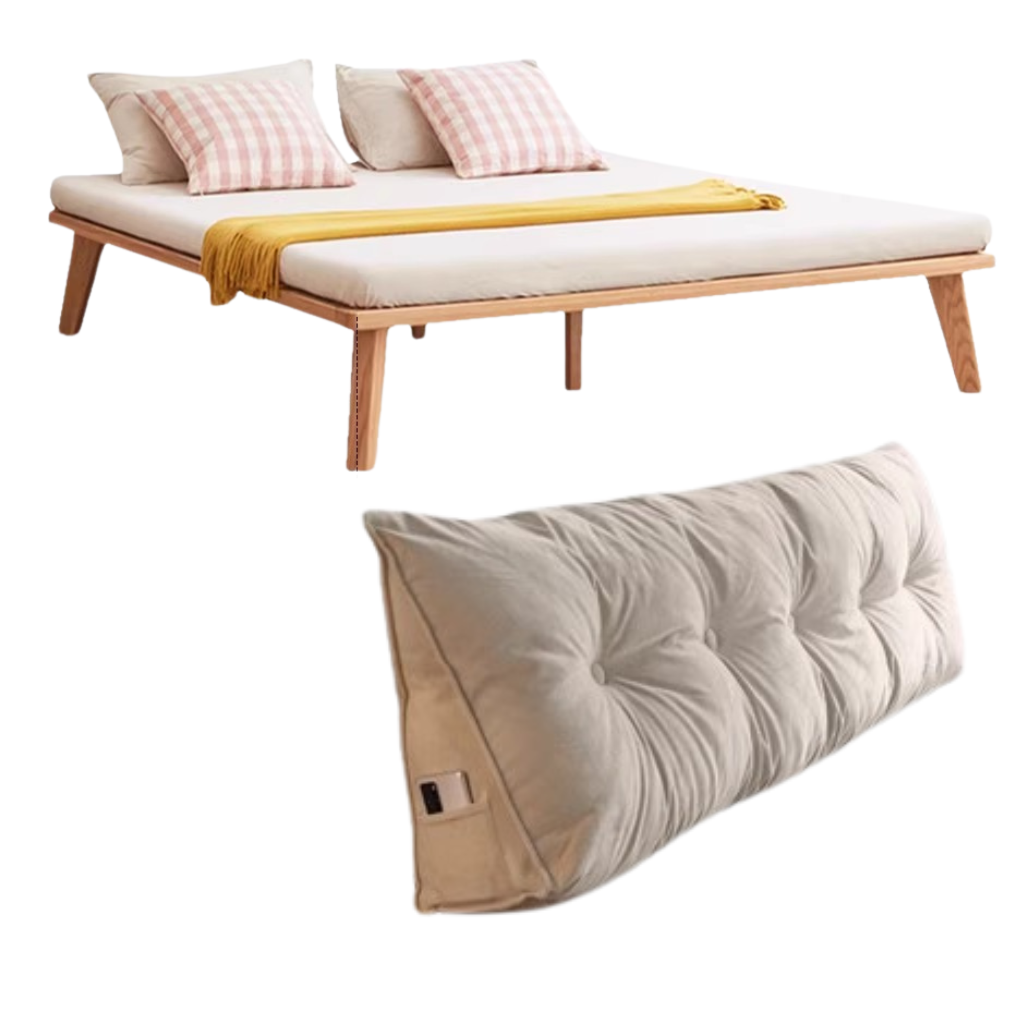 Oak solid wood platform bed, headboard-free bed