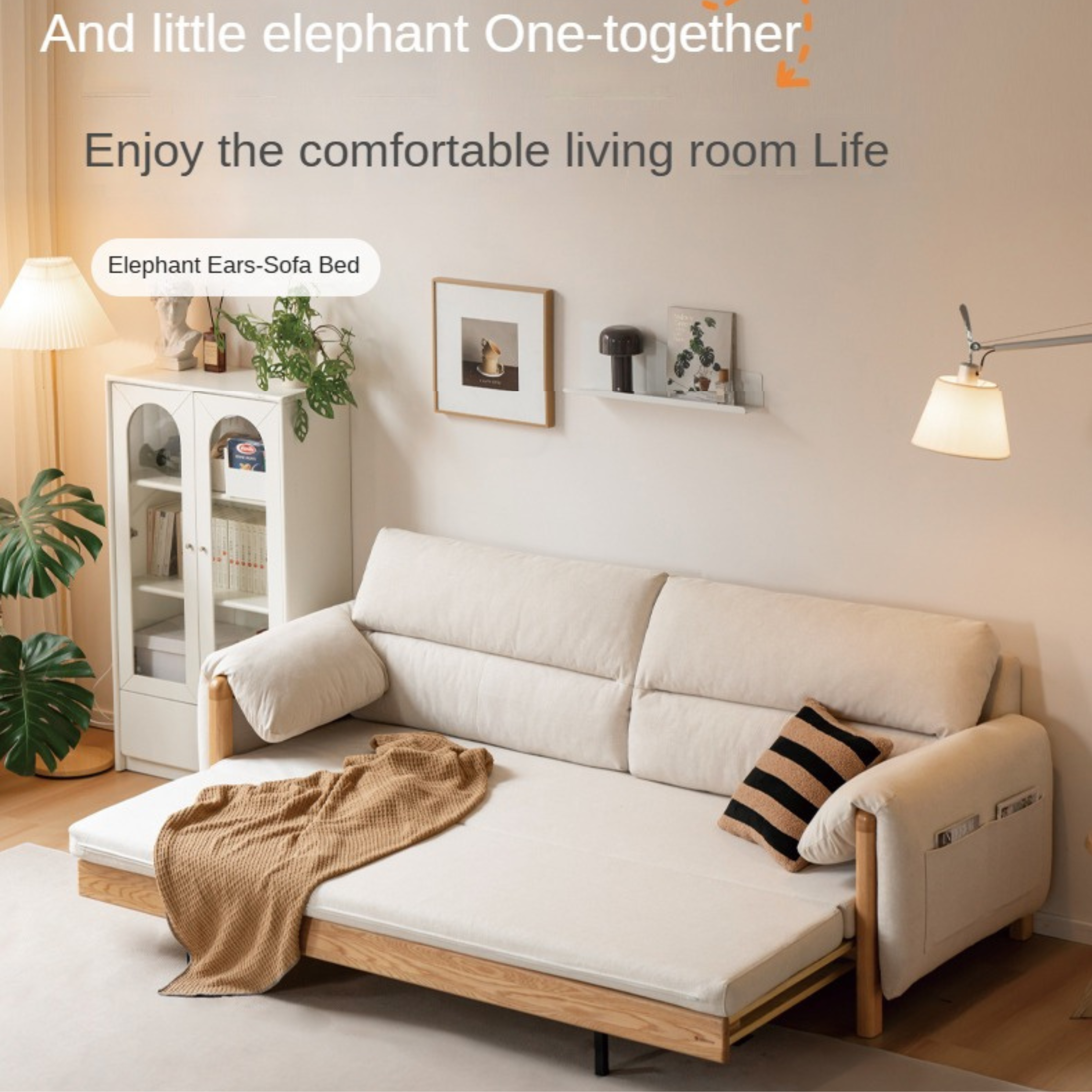 Oak Solid Wood Sitting and Sleeping Retractable Sofa Bed.