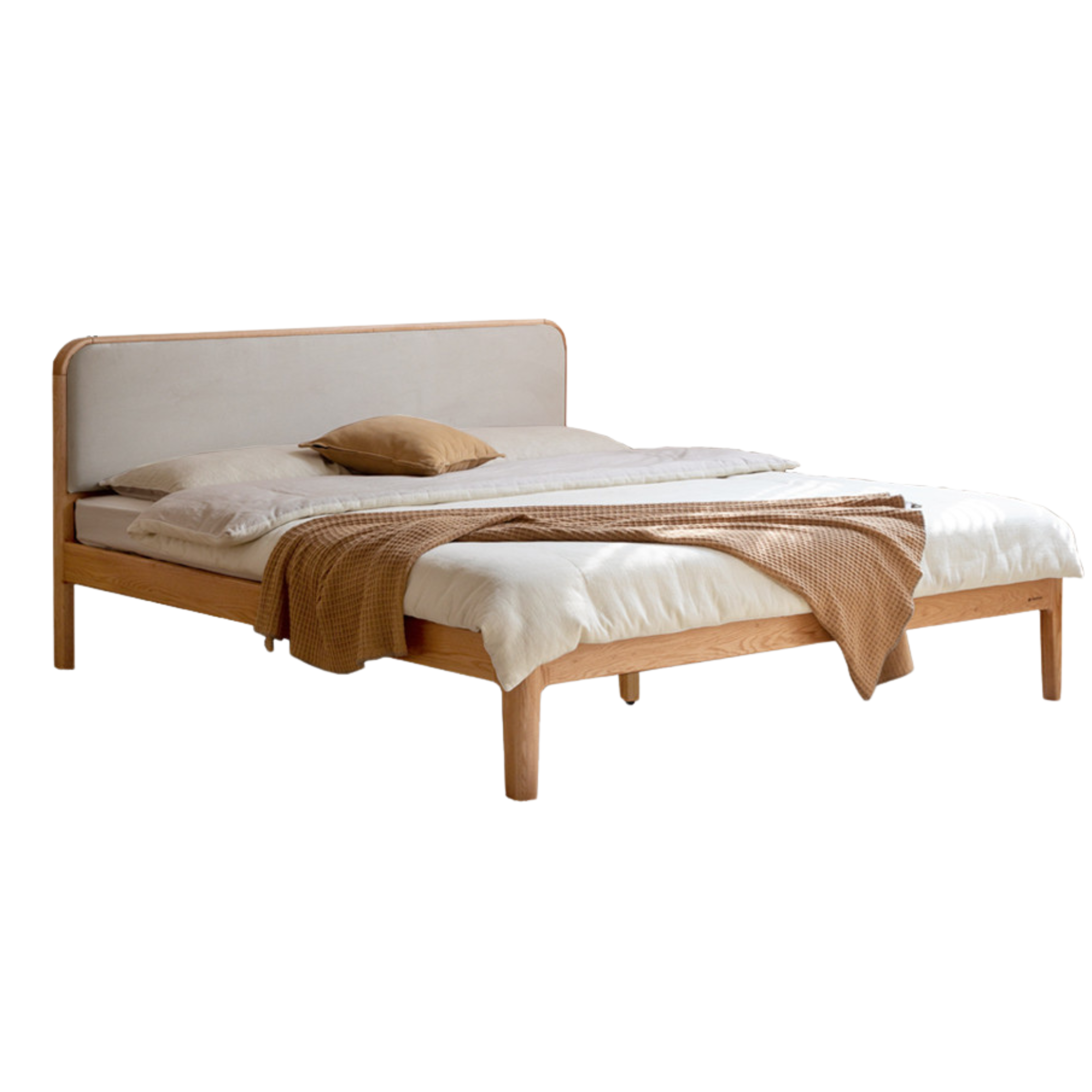 Oak Solid Wood Bed Technology Fabric,suede