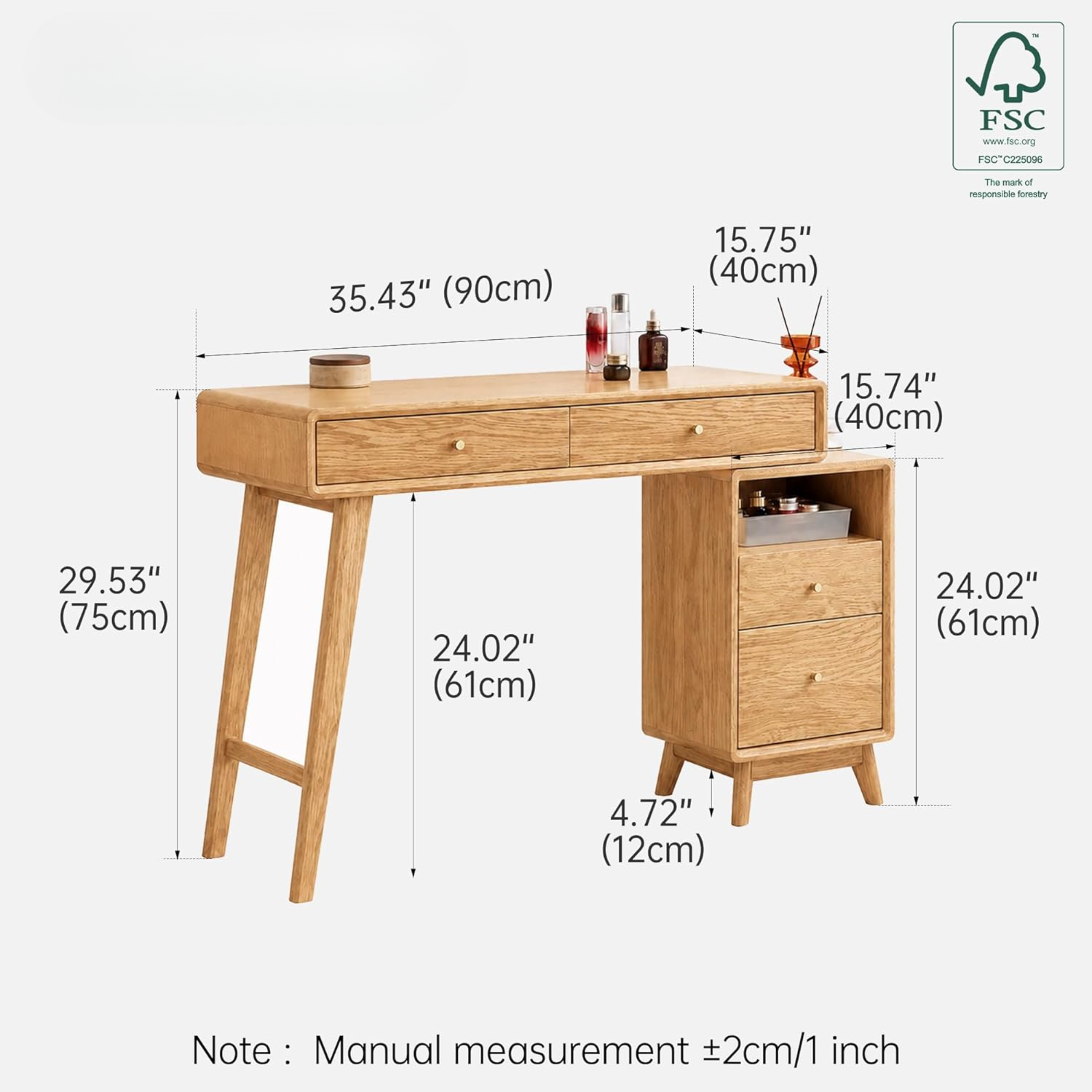 Oak Solid Wood Telescopic Vanity Table Cabinet