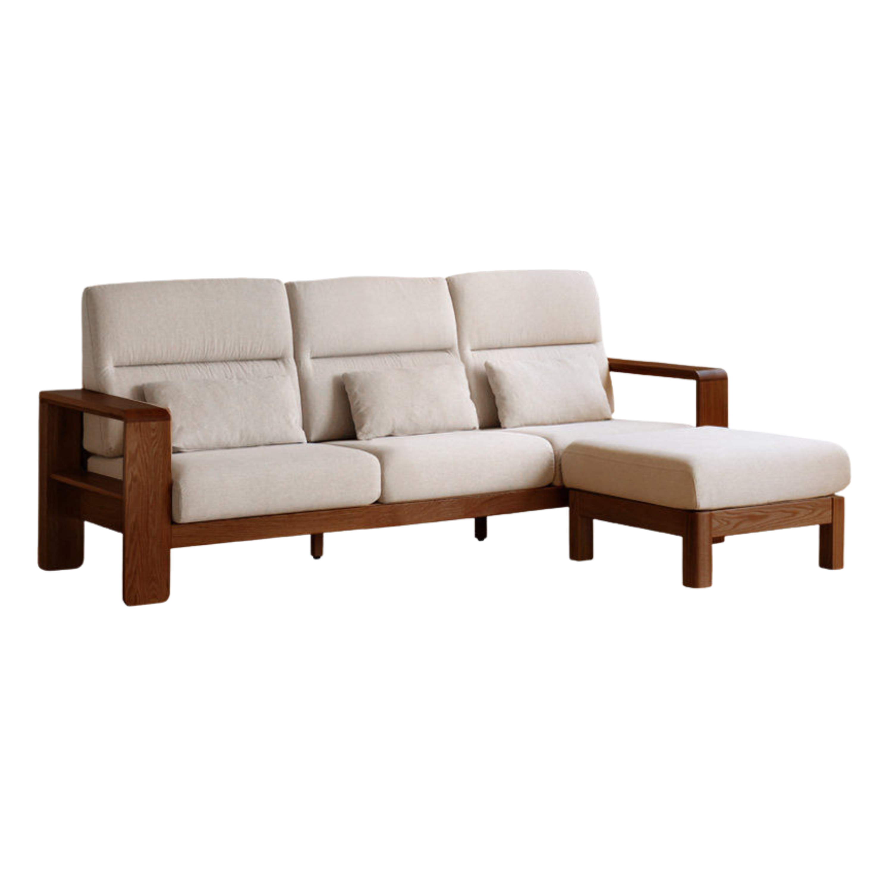 Oak Solid Wood Wide-Armrest Lounge Corner Fabric Sofa