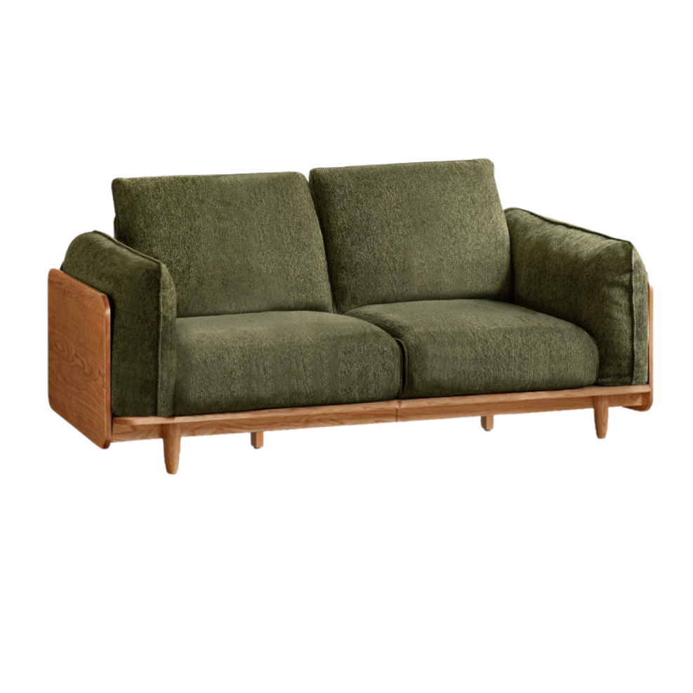 Cherry Wood Sofa Genuine Leather, Fabric-