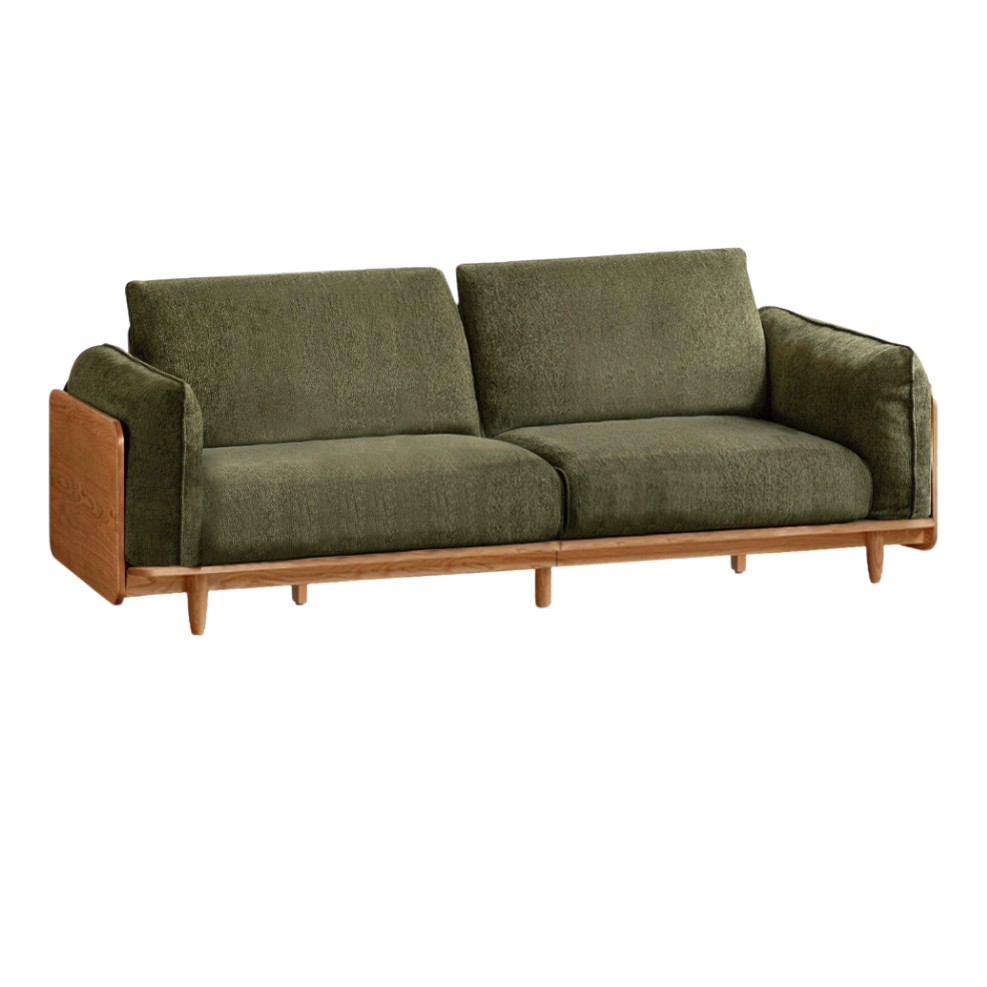 Cherry Wood Sofa Genuine Leather, Fabric-