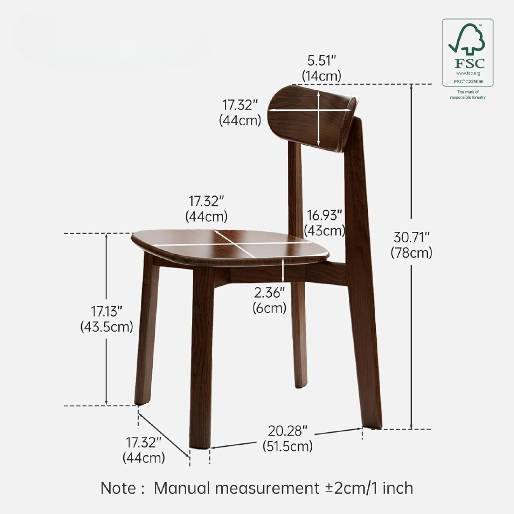 Oak Solid Wood Kitchen Chairs with Curved Backrest