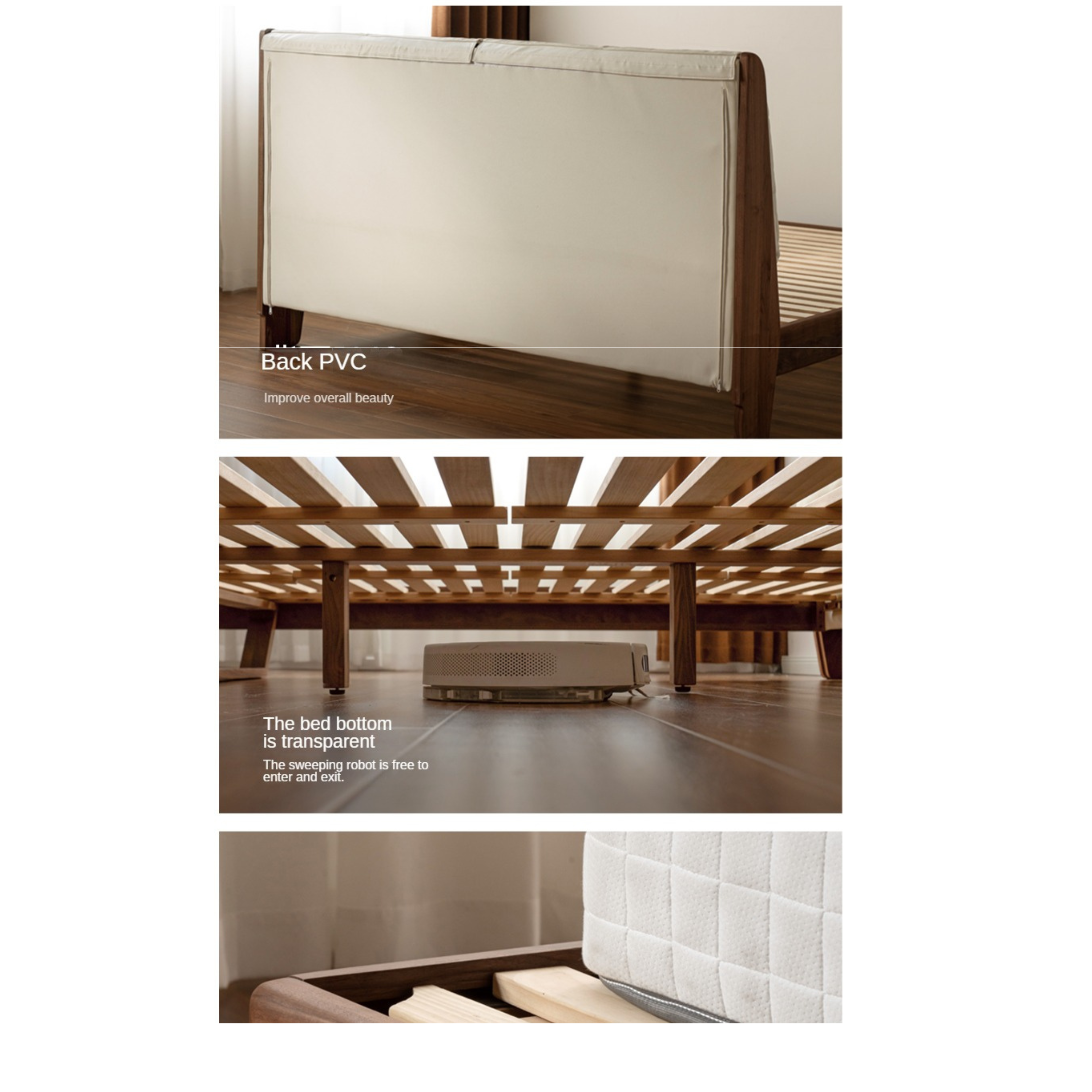 Black Walnut Solid Wood Genuine Leather Soft Bed Italian Light Luxury