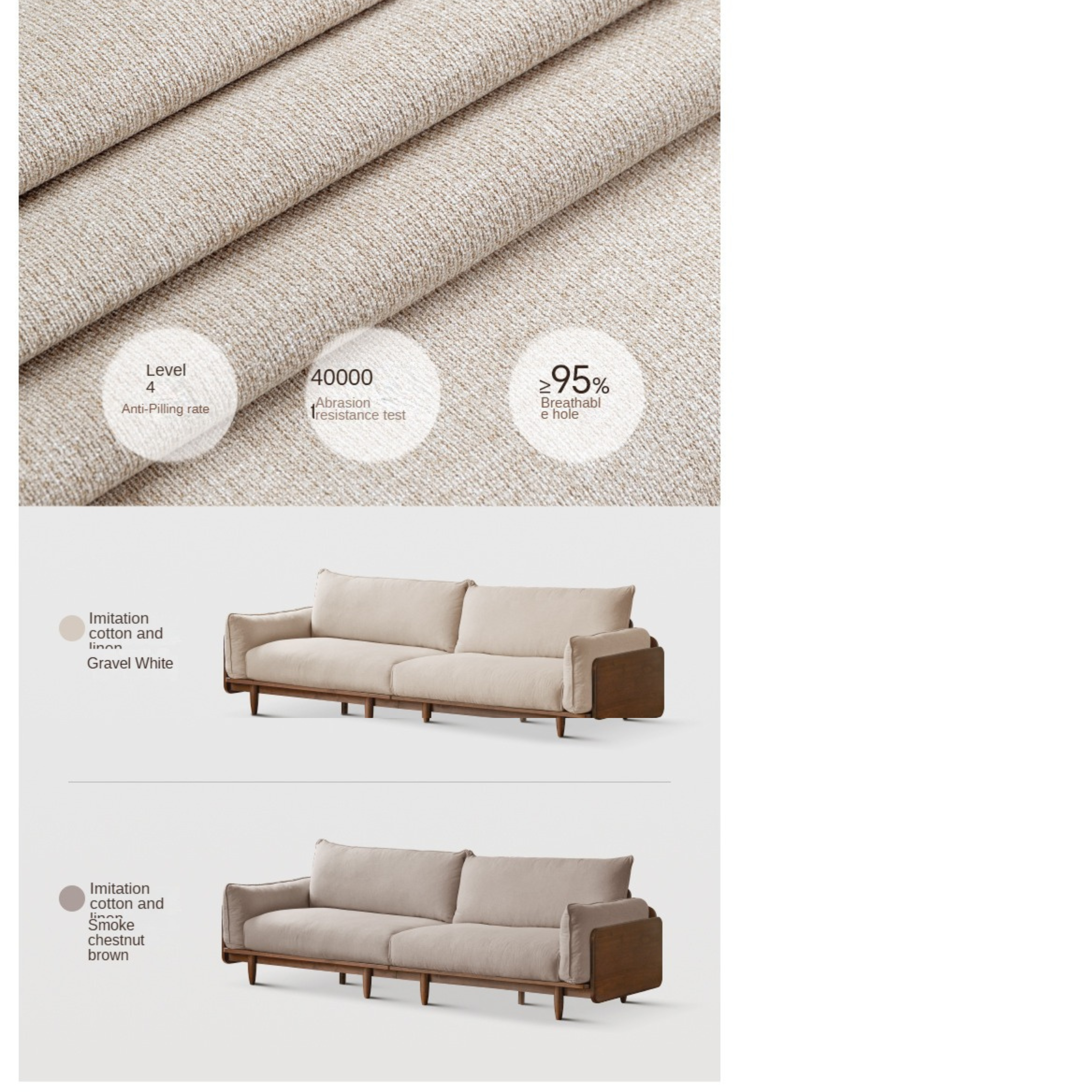 Black Walnut Solid Wood Fabric Straight Sofa