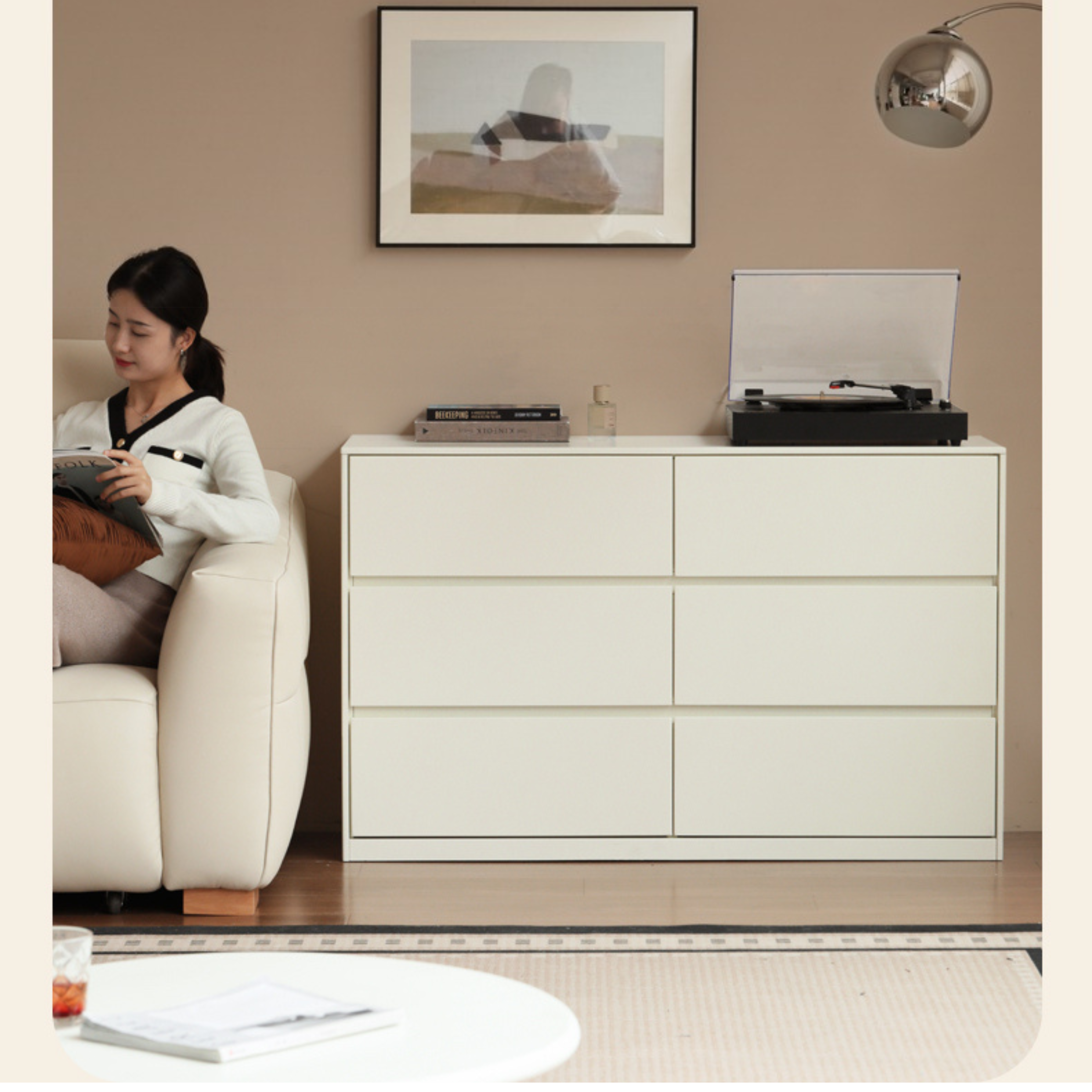 Rubber Solid Wood Cream Style Chest of Drawers