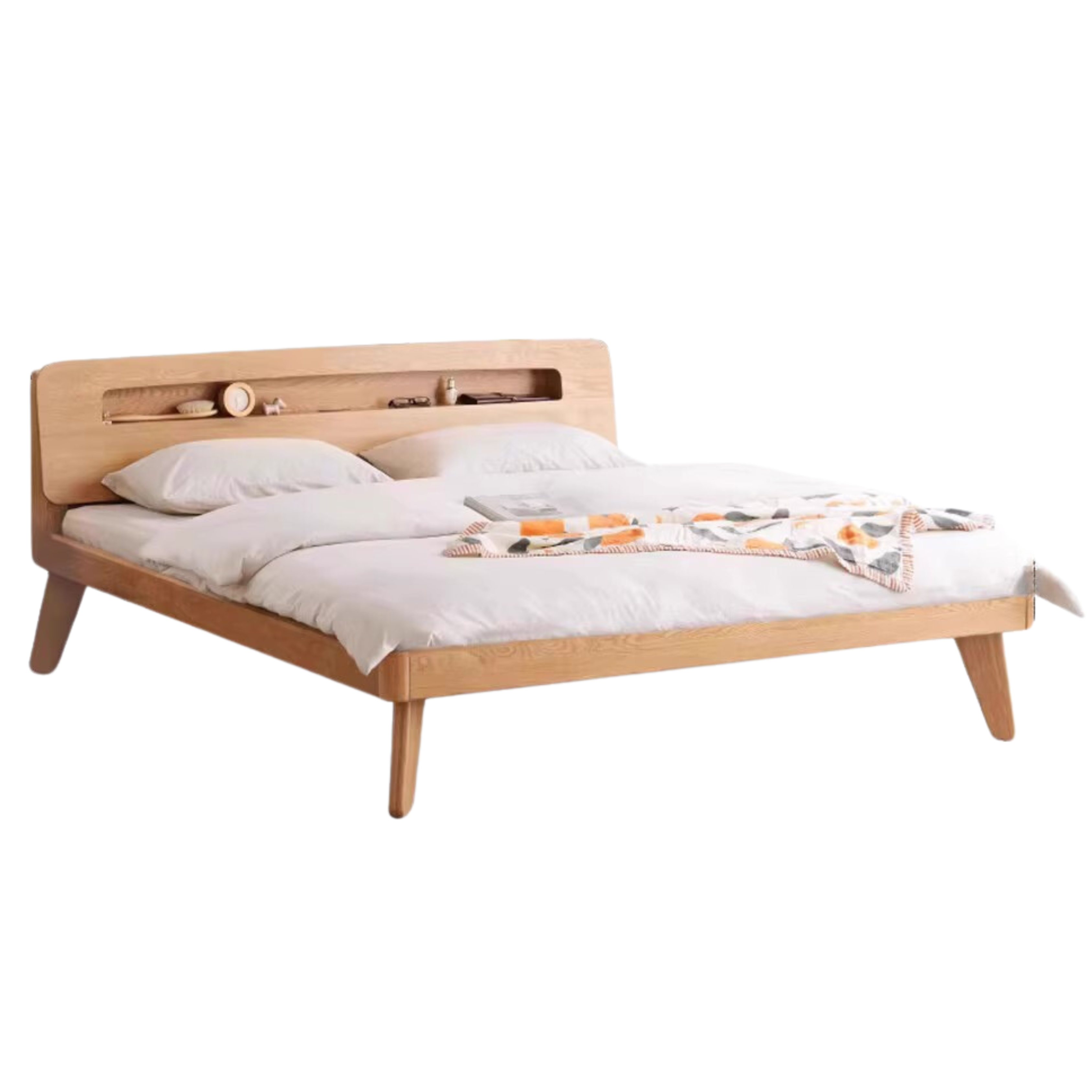 Oak solid wood with light and storage Bed