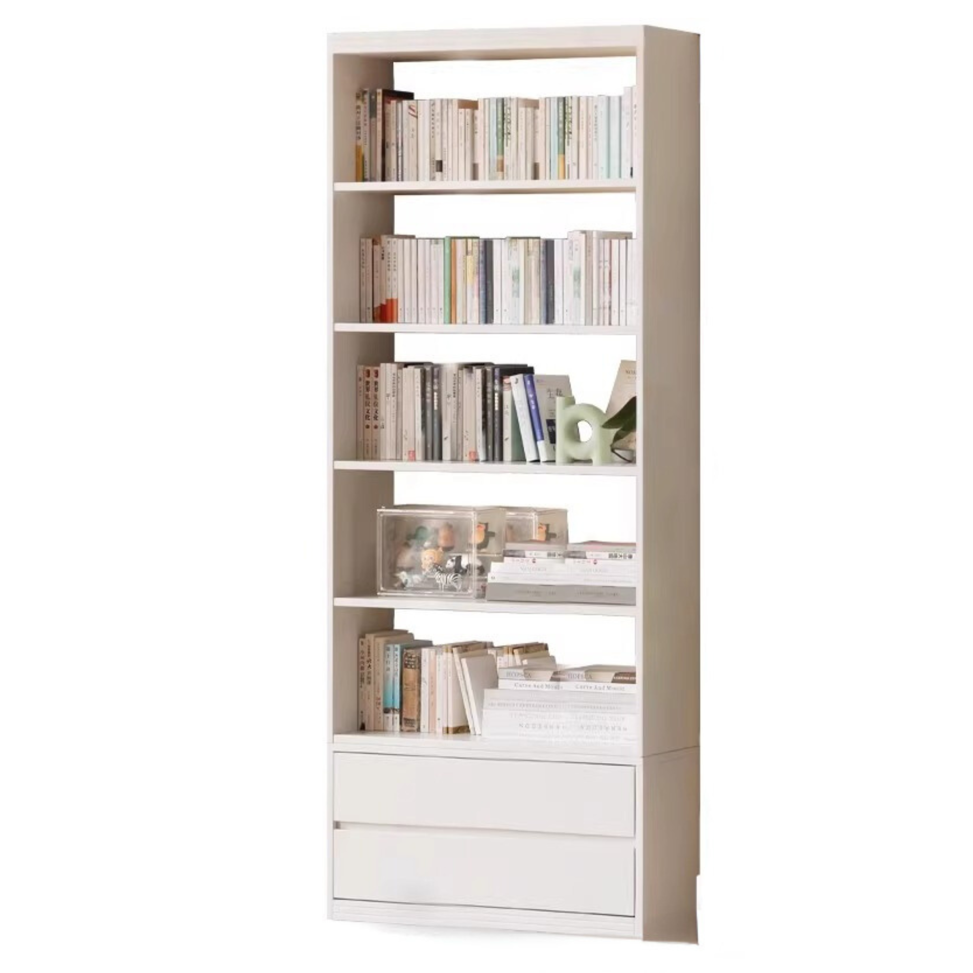 Poplar, Rubber Solid Wood Bookshelf Wall-To-Ceiling Shelf White Cream Style