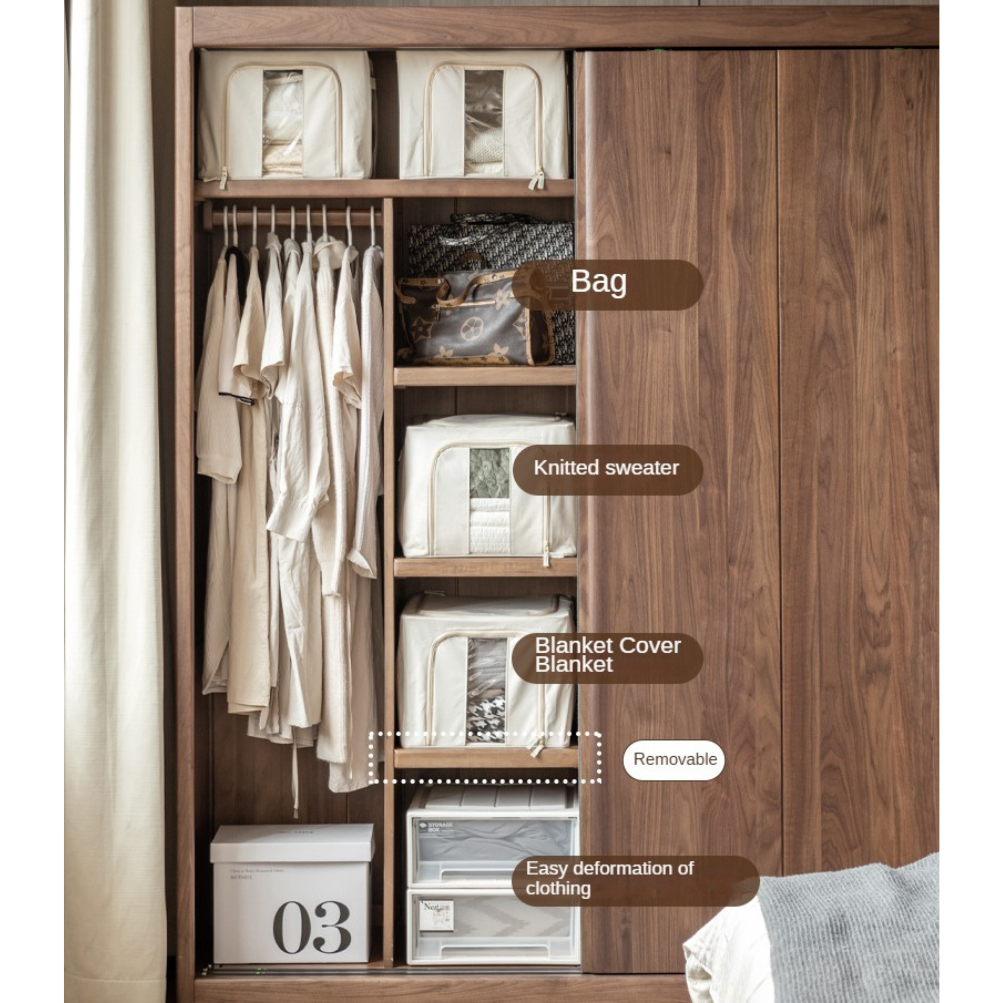 Black Walnut Solid Wood Wardrobe Sliding Door