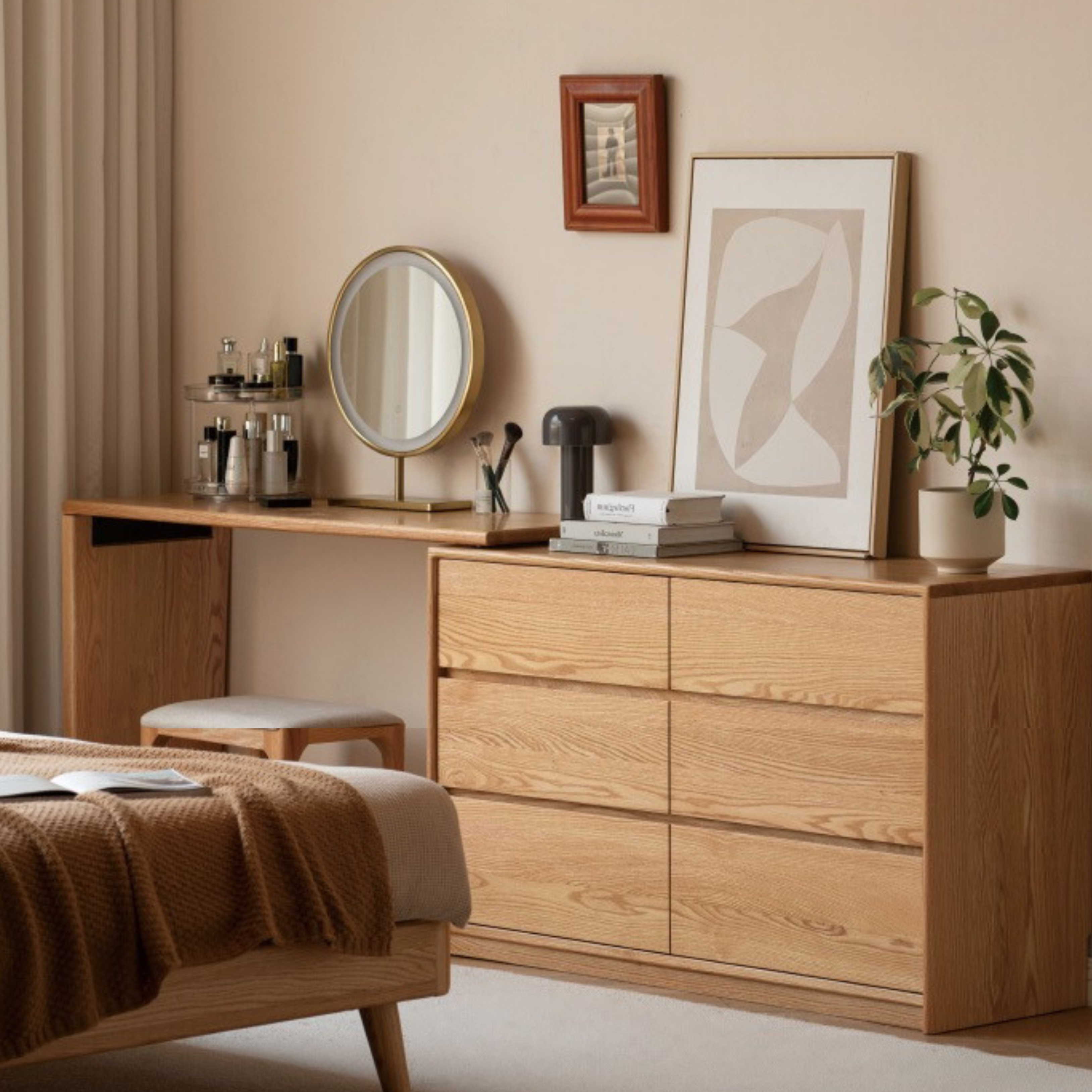 Oak Solid Wood Dressing Table L-Shaped Corner