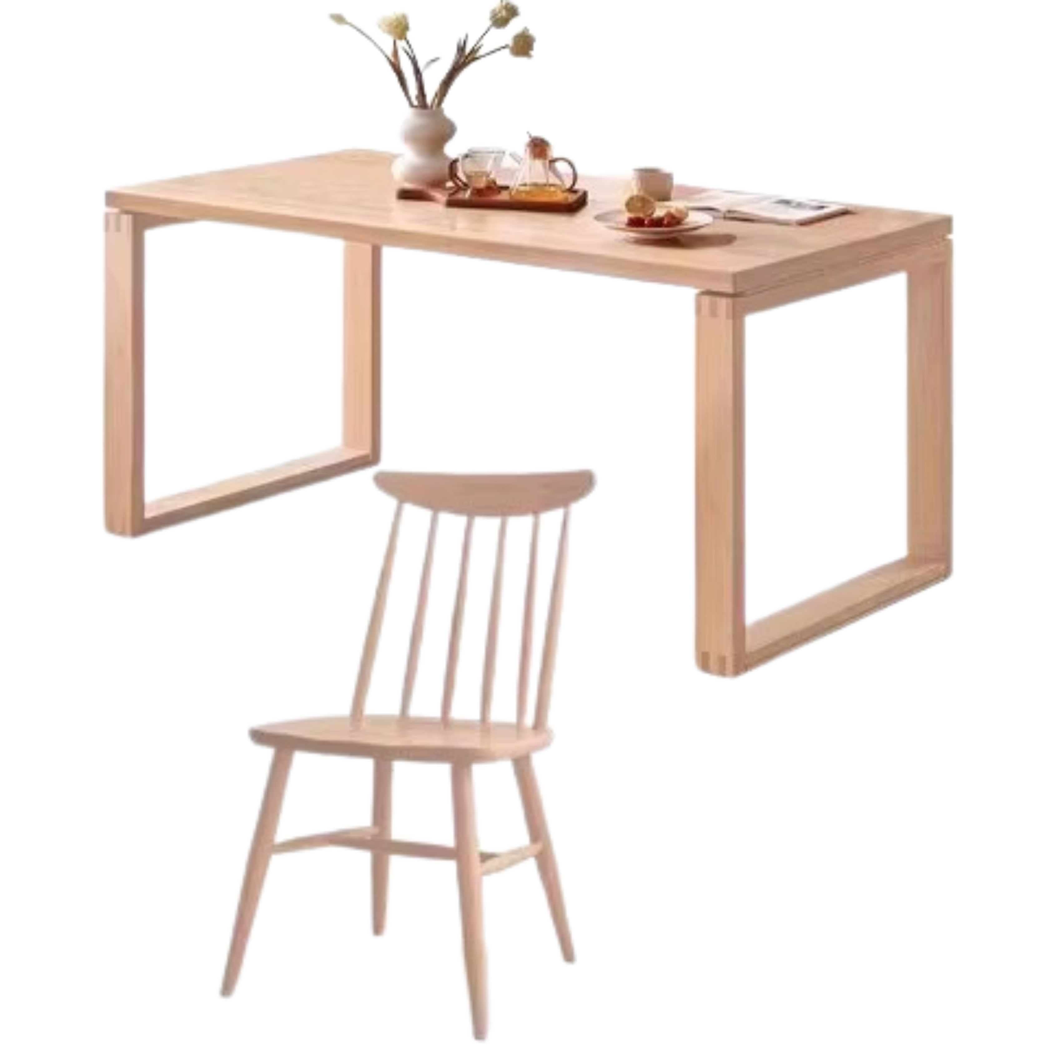 Oak Solid Wood Rectangular Rock Slab Dining Table