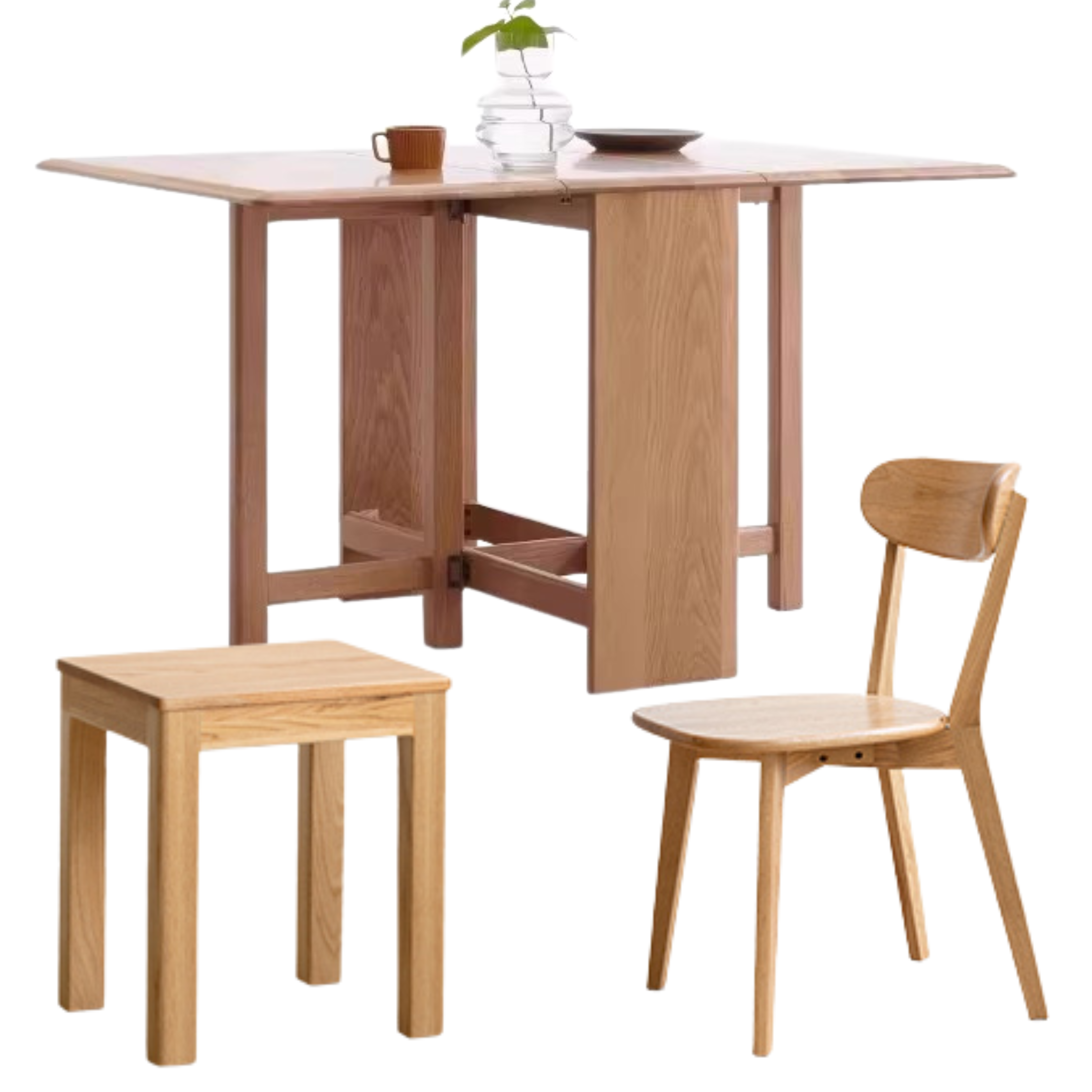 Oak Solid Wood Folding Table, Retractable Dining Table