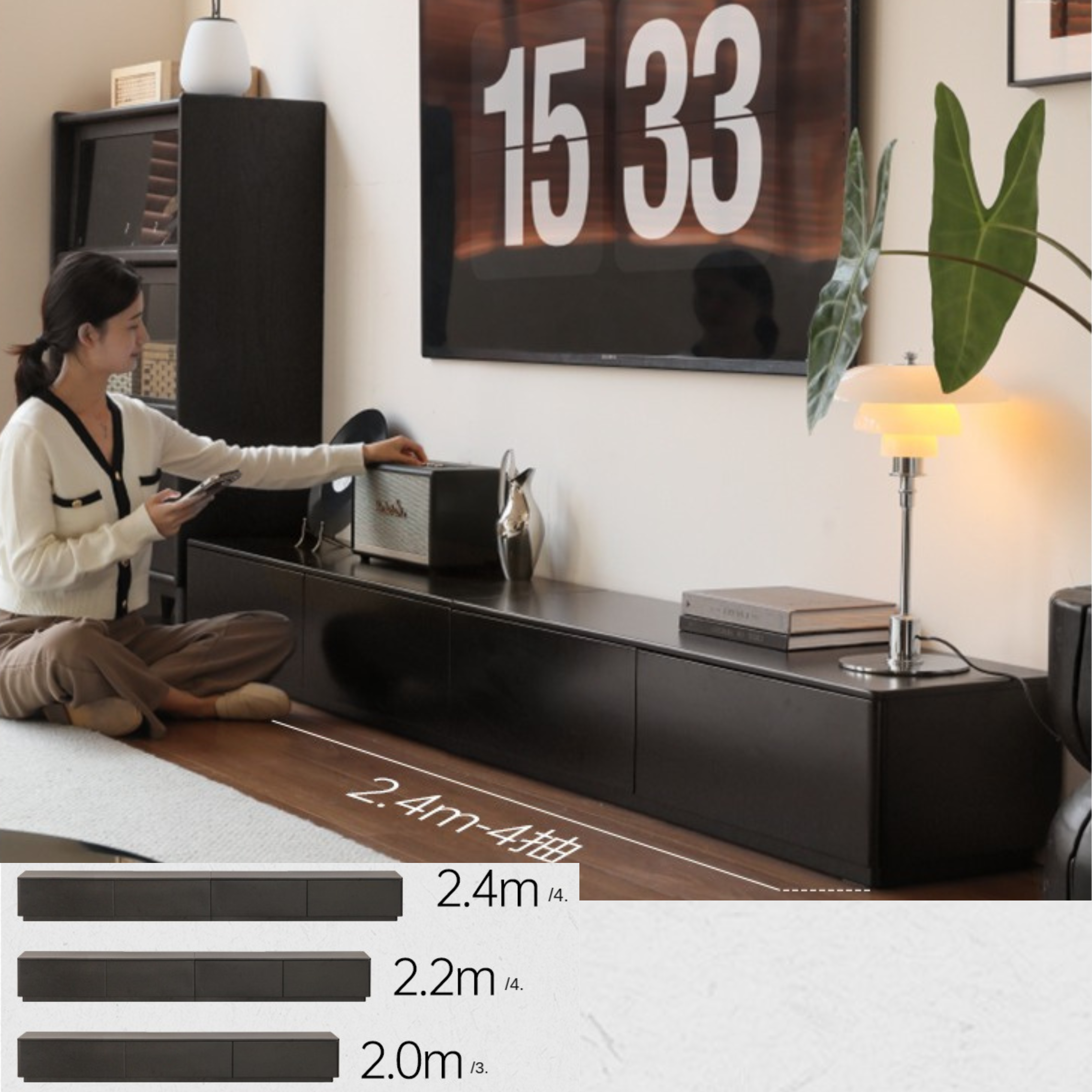 Poplar Solid Wood Floor Storage TV Cabinet