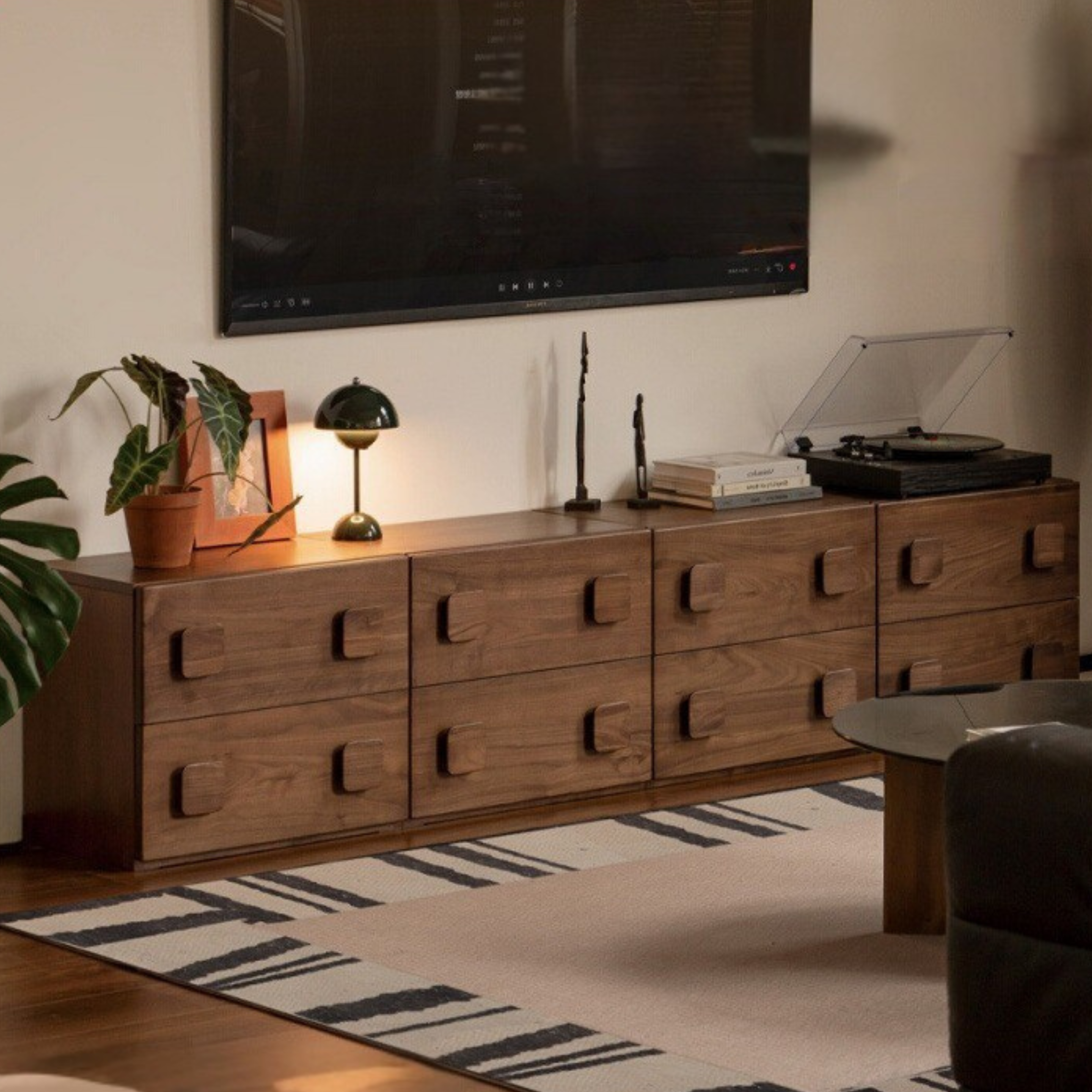 Black Walnut Solid Wood TV Cabinet Module Combination