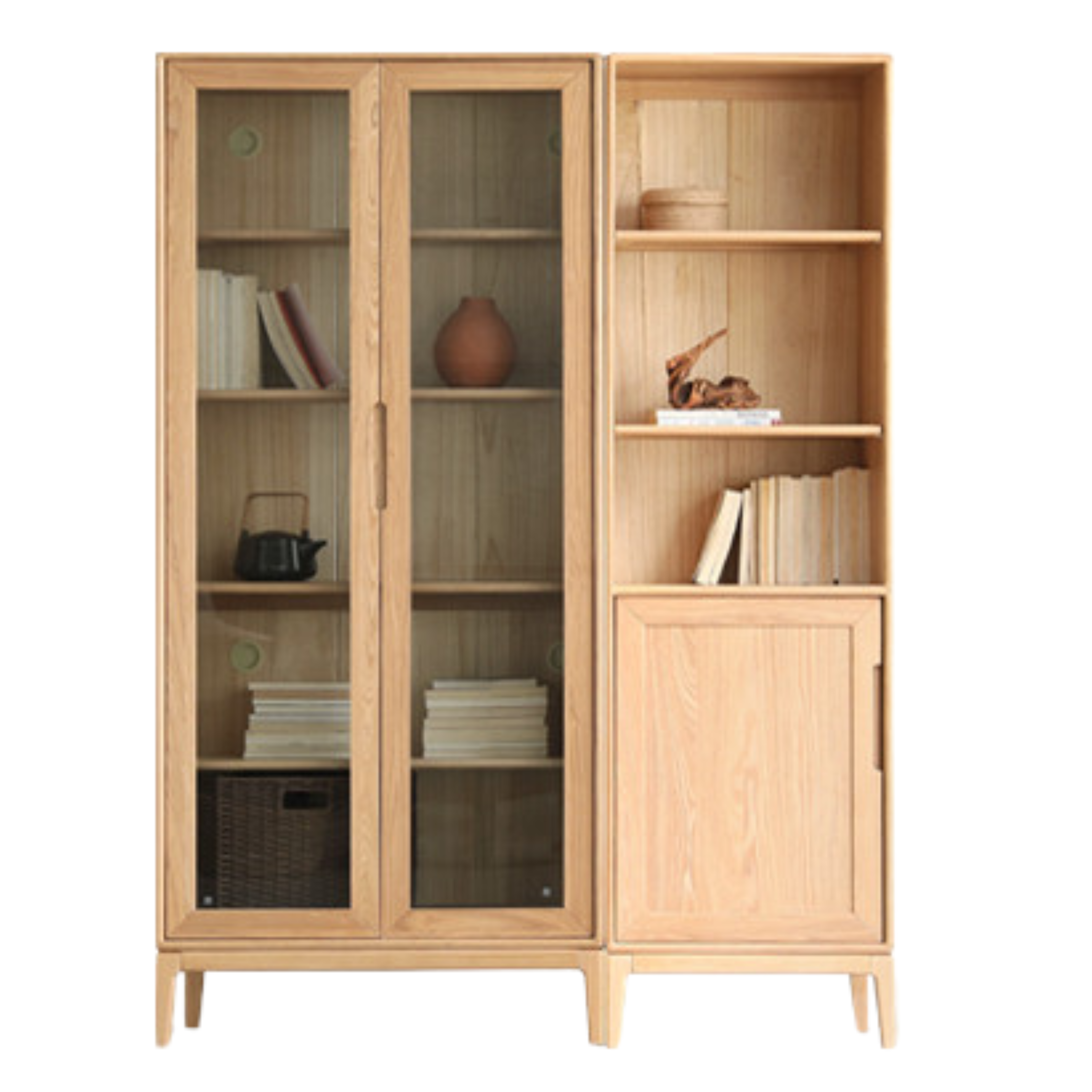 Ash Solid Wood Floor-Standing Bookcase Whole Wall Free Combination Bookshelf